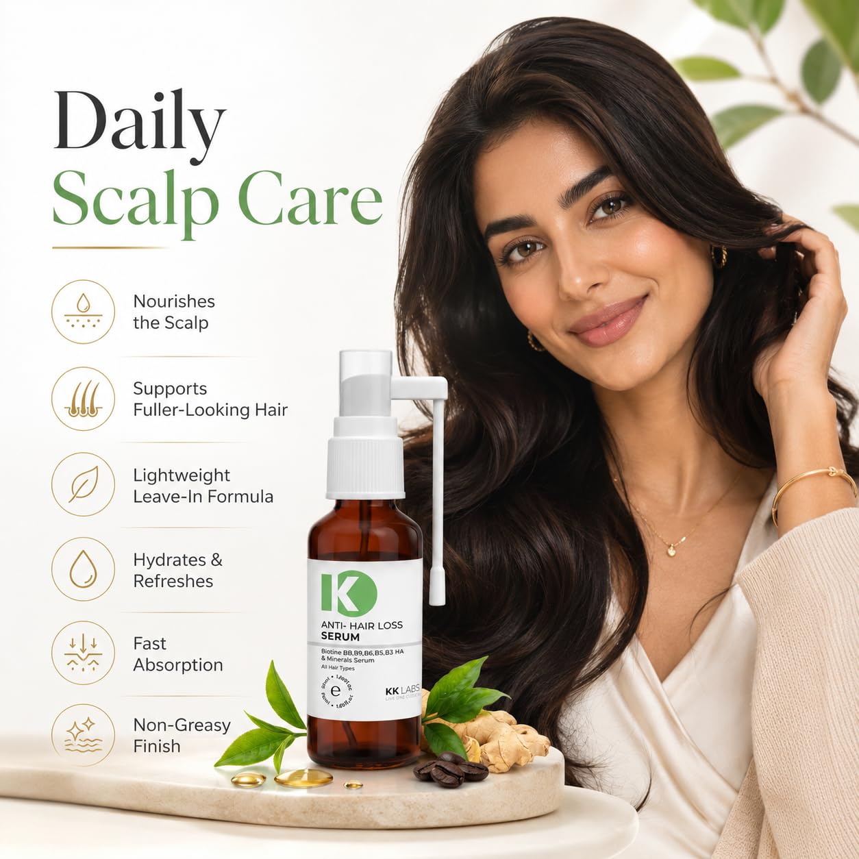 KK Labs Anti-Hair Loss Scalp Serum 50ml - Leave-In Daily Serum for Thinning-Prone Hair, Cares for the Scalp and Helps Hair Look Denser, Fuller and Healthier, for Men and Women
