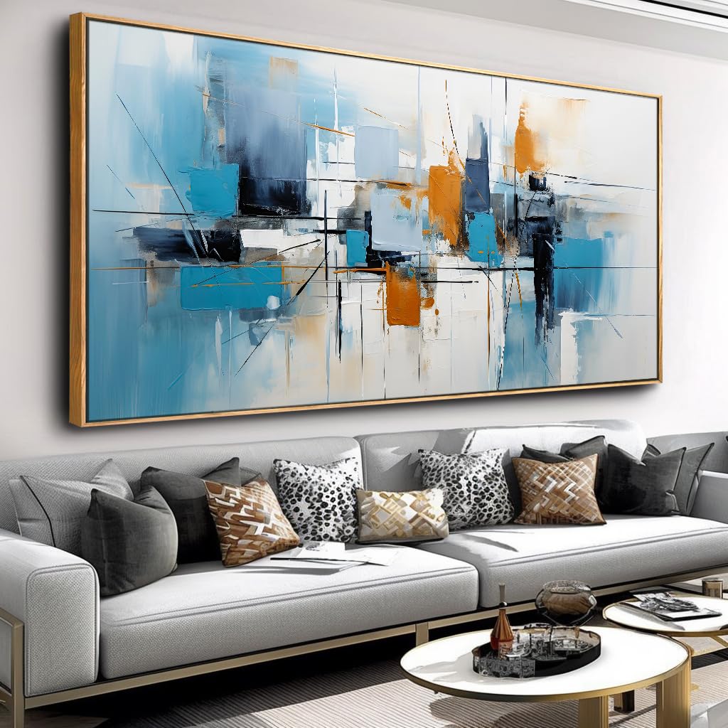 Wall Art Abstract Wall Decor Blue Orange Colorful Canvas Painting Modern Artwork for Living Room Bedroom Dining Room Home Office Decor 20"x40" with