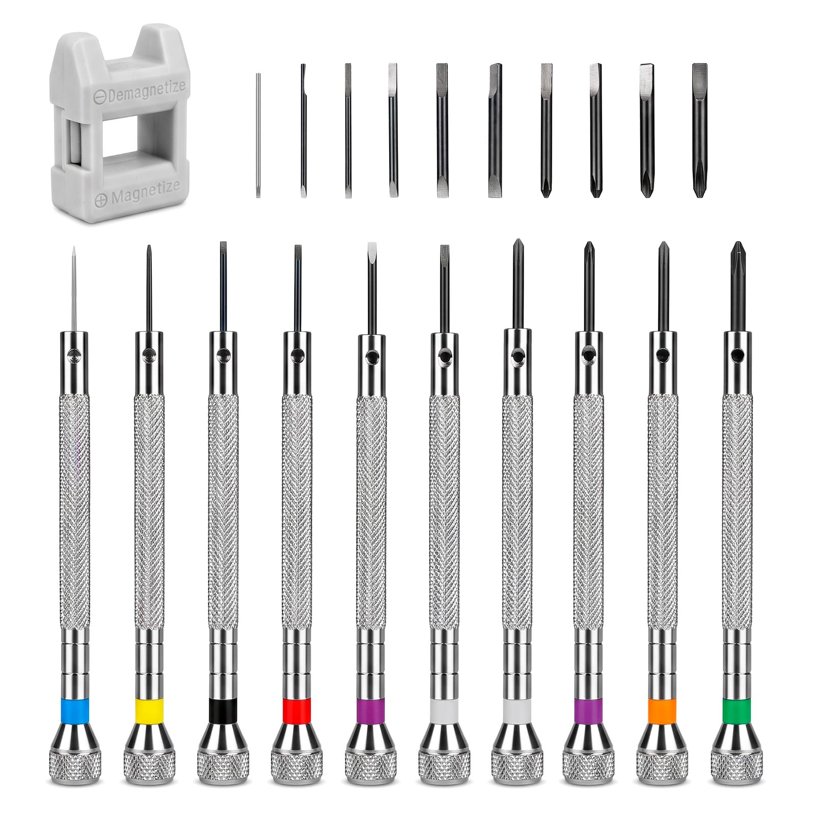 21-Piece Watchmakers Screwdriver Set, 0.6-2 mm Precision Repair Tool Kit with Replaceable Bits Magnetize Demagnetize Tool for Watch Jewelry Phone Camera Drone Glasses Repair