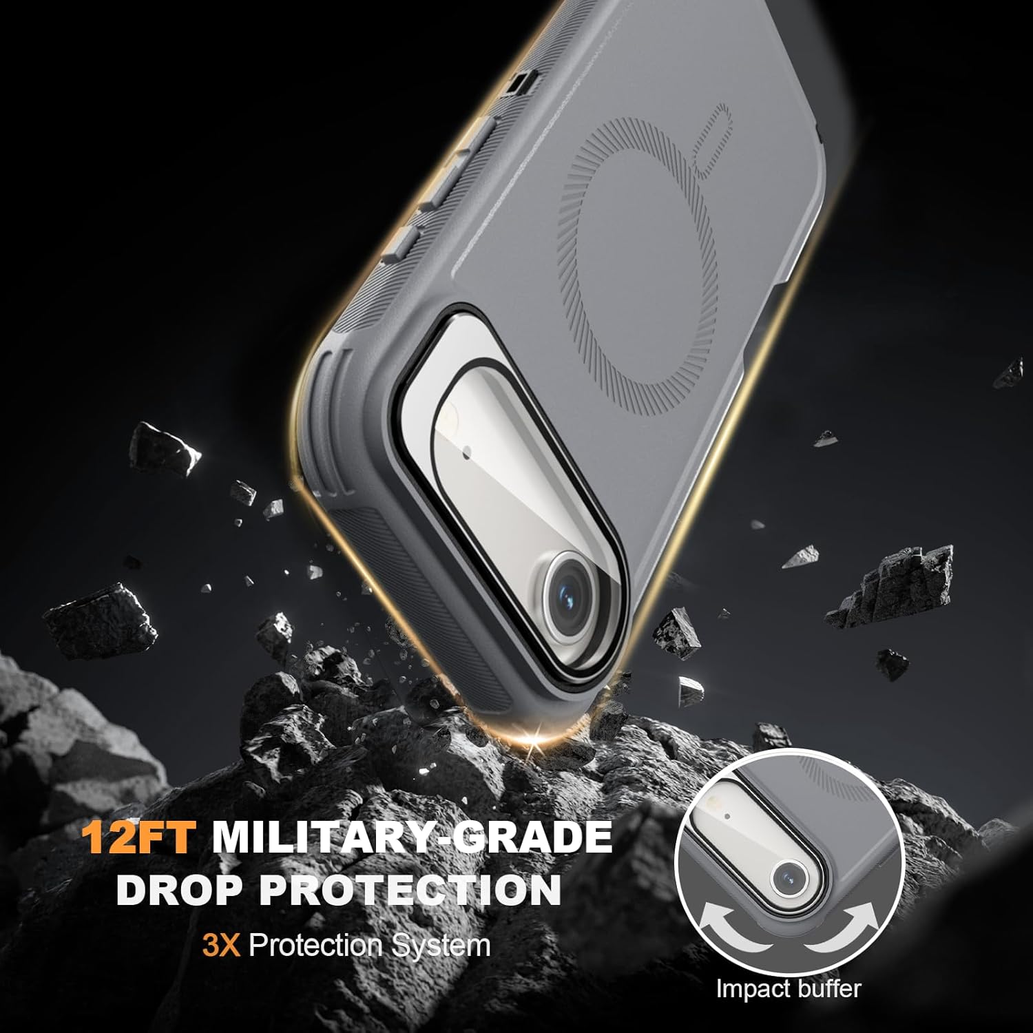 for iPhone 17 Air Case with Stand & Built-in Camera Cover, MagSafe Compatible, Heavy-Duty Shockproof Protection, Magnetic & Rugged Phone Cover for iPhone 17 Air 6.5'', Grey - Image 5