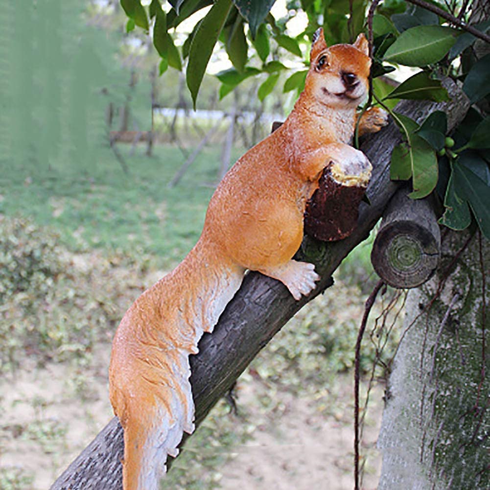 Garden Statue Animal Sculpture Outdoor Decor Gift Garden Decor Statues Tree Accessories Patio Yard Hand-Painted Outdoor Sculptures Hand Holding Realistic Animals Figure Statue(B,38x12x12cm(15x5x5inch)