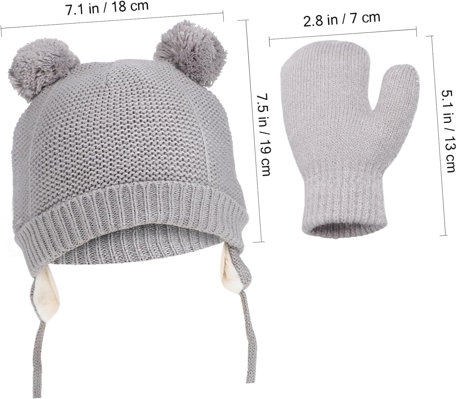 Toddler Hat and Gloves Set, Fleece Lined Acrylic with Chin Straps Grey
