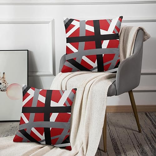 Miniatura 7 de Emvency Juego de 2 fundas de almohada de poliéster decorativas de color rojo y negro de 16 x 16 pulgadas, diseño de rayas, fundas cuadradas para