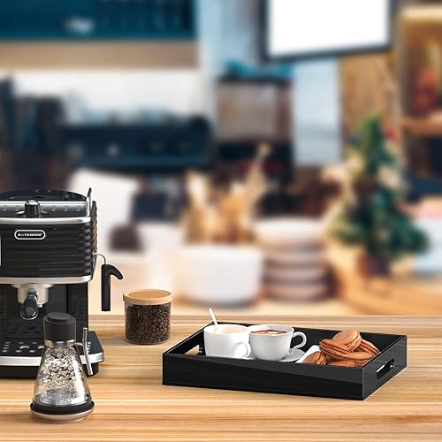 Miniatura 29 de Bandeja de acrílico para servir con asas, bandeja decorativa de 16 x 12 x 2.36 pulgadas, bandeja organizadora para mesa de café otomana
