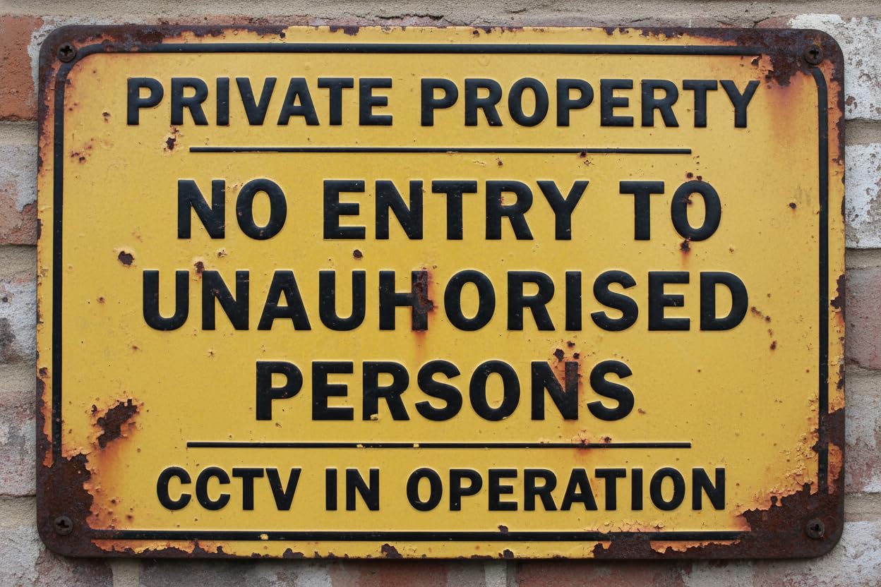 Private Property No Entry To Unauthorised Persons Cctv In Operation Metal Sign Vintage Signs Aluminum Plates Printed