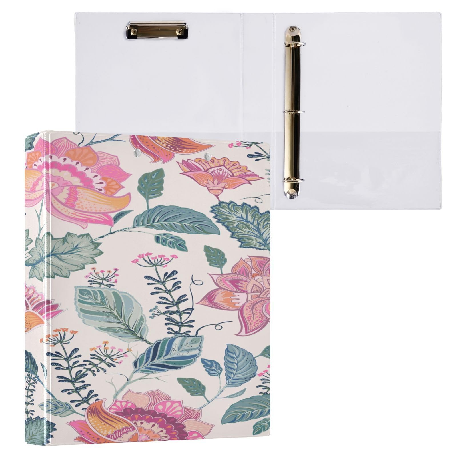 Classeur Rigide 3 Anneaux Motif Floral Rose - Grand Format 31.5x27x6 Cm - Jusqu'à 200 Feuilles - Bureau & École