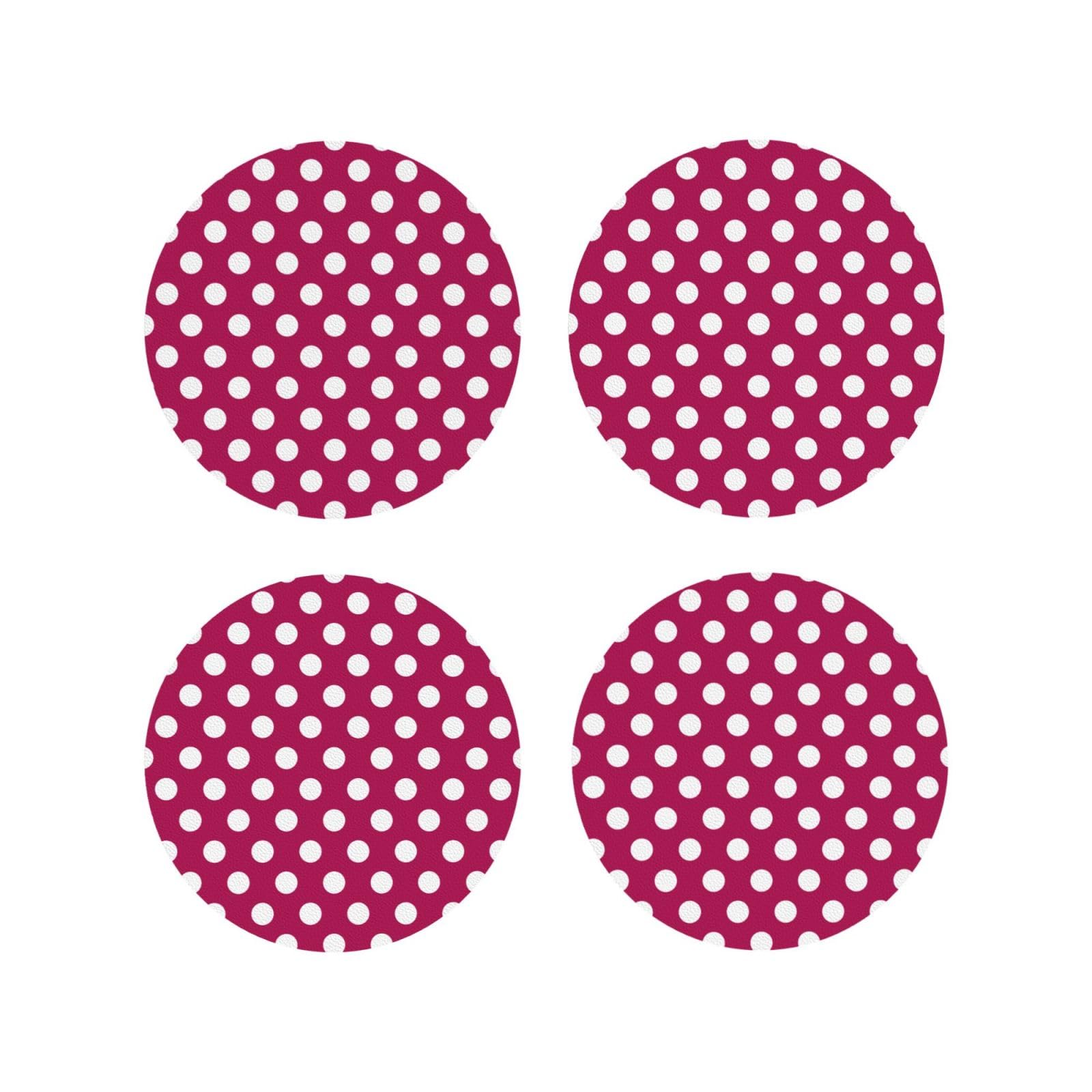 Smazdfxx Women's As Pic Leather Coasters Set Of 4 - Dark Pink Polka Dot Print Lightweight Drink Coasters For Desk