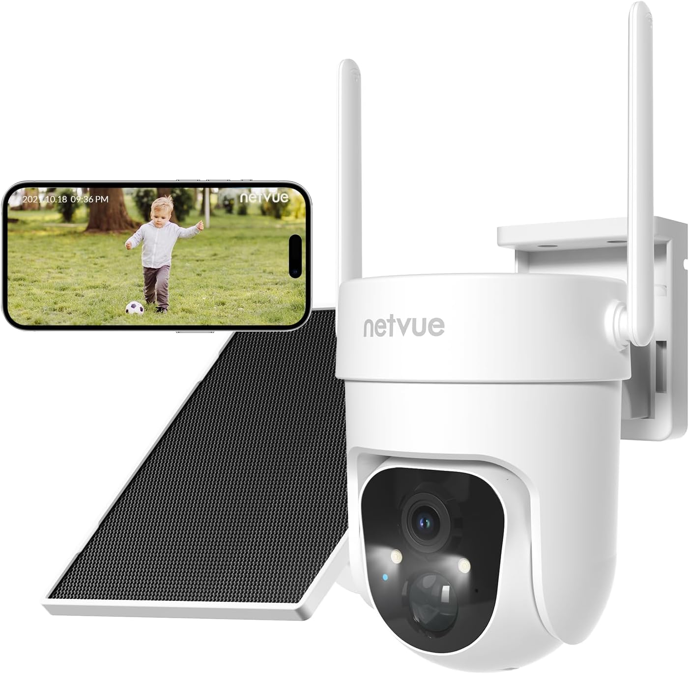 NETVUE Sentry Plus 3 Camera with phone displaying live feed