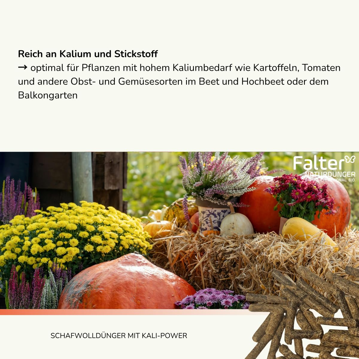Falter BIO Schafwolldünger mit KALI-Power 20 kg - Gemüse- & Hochbeetdünger und zum Pflanzen von Hecken und Rosen