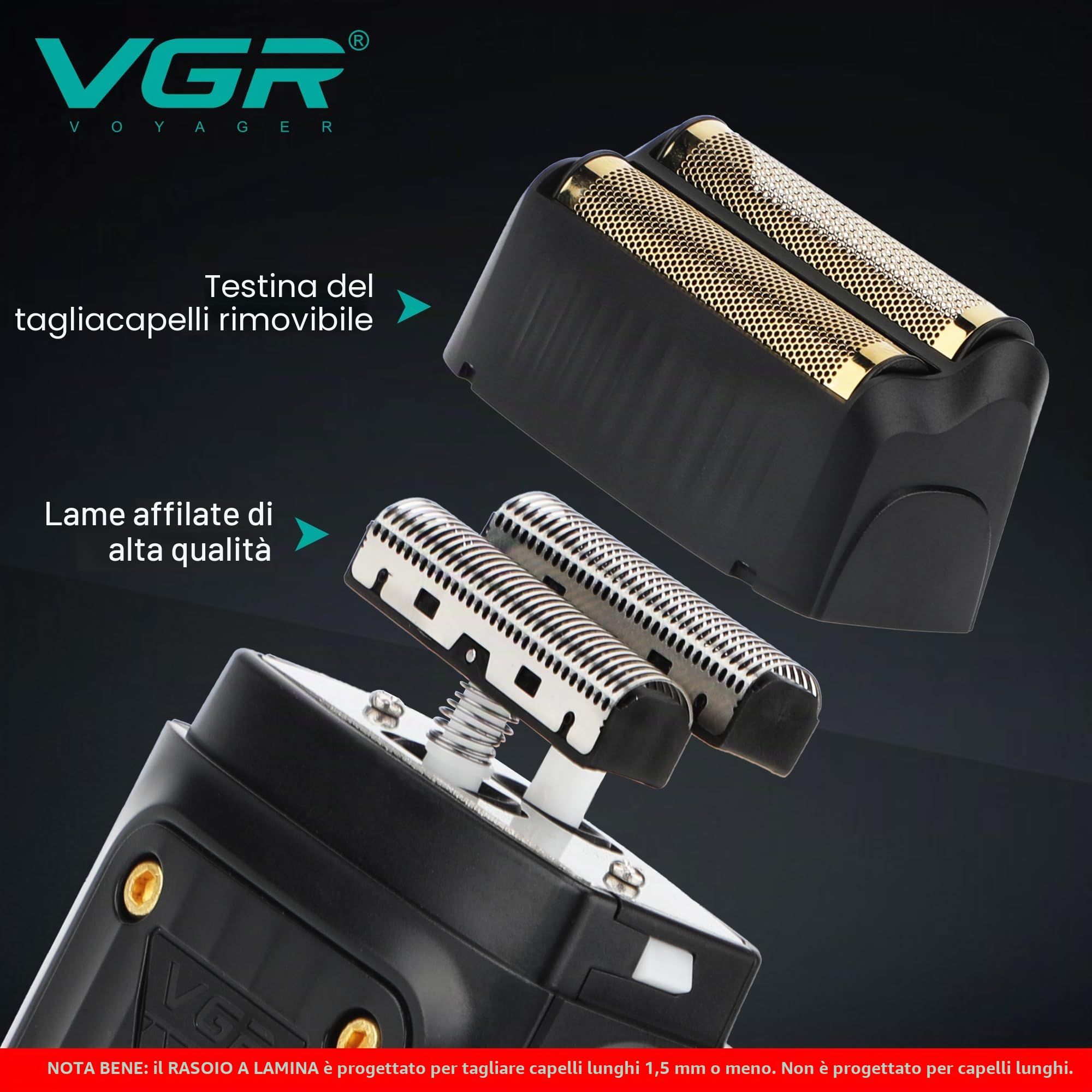 VGR Rasoio elettrico da uomo, ricaricabile senza fili, con batteria da 80 minuti, 8000 giri/min, per barba, viso, testa calva, collo, dissolvenza della pelle, rasatura precisa e pulita