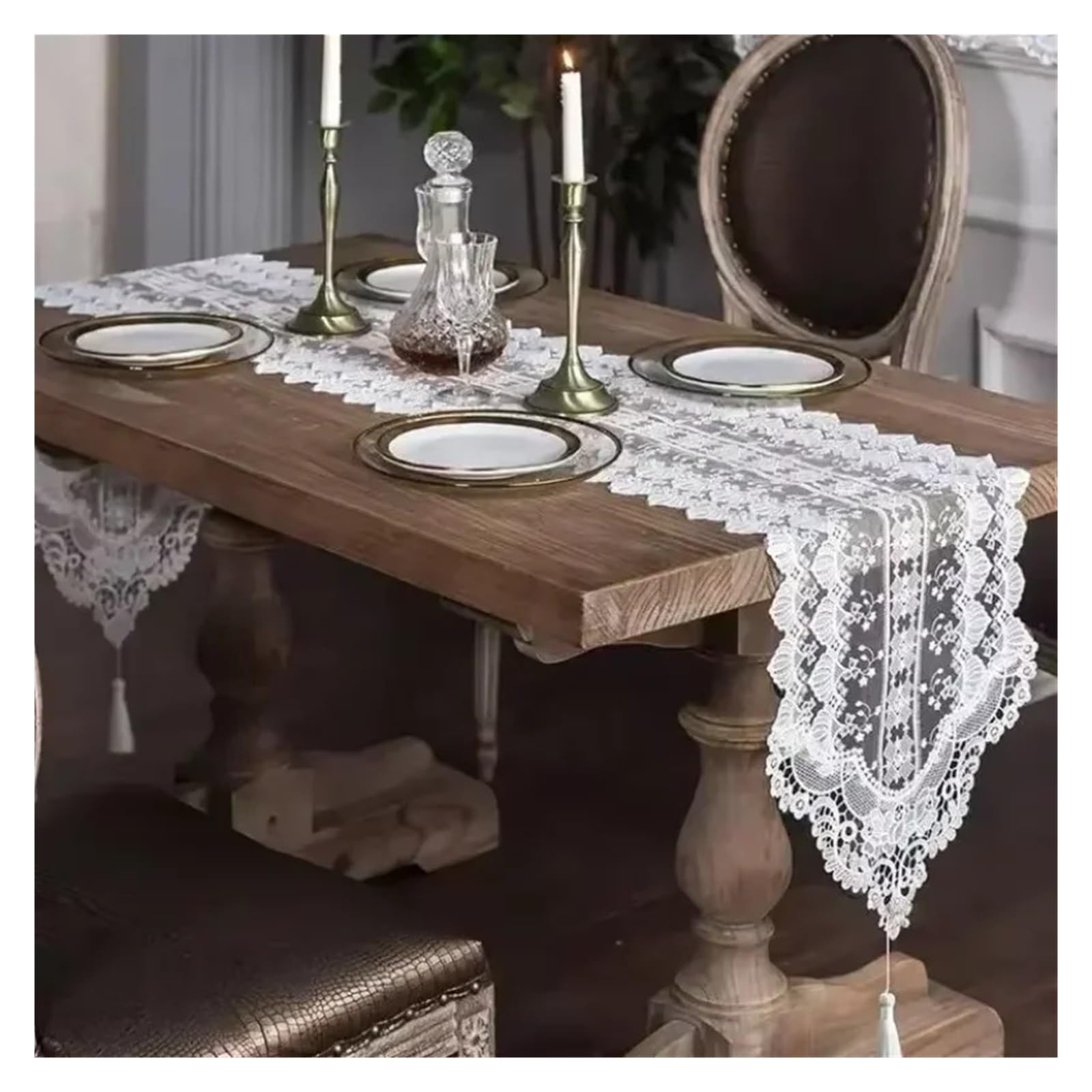 Runner da tavola in pizzo, Runner da tavolo in pizzo bianco 35x70-310 cm con nappe traforate(35x310cm 1pcs)