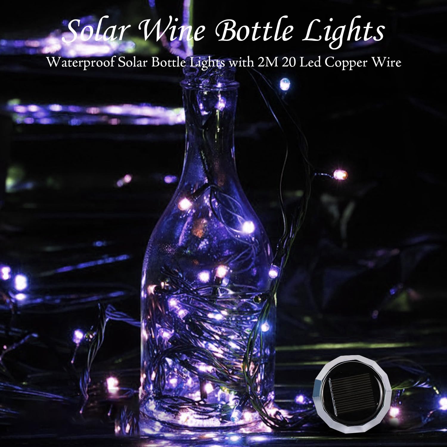 Lumosmart 4Pcs Solar Wine Bottle Lights for Outdoor Garden Waterproof Mini Led Bottles Fairy Light Rechargeable Diamond Cork Solar Powered Lamp Kit with 2M 20 Led Copper Wire String Lights (Colorful) - Image 4