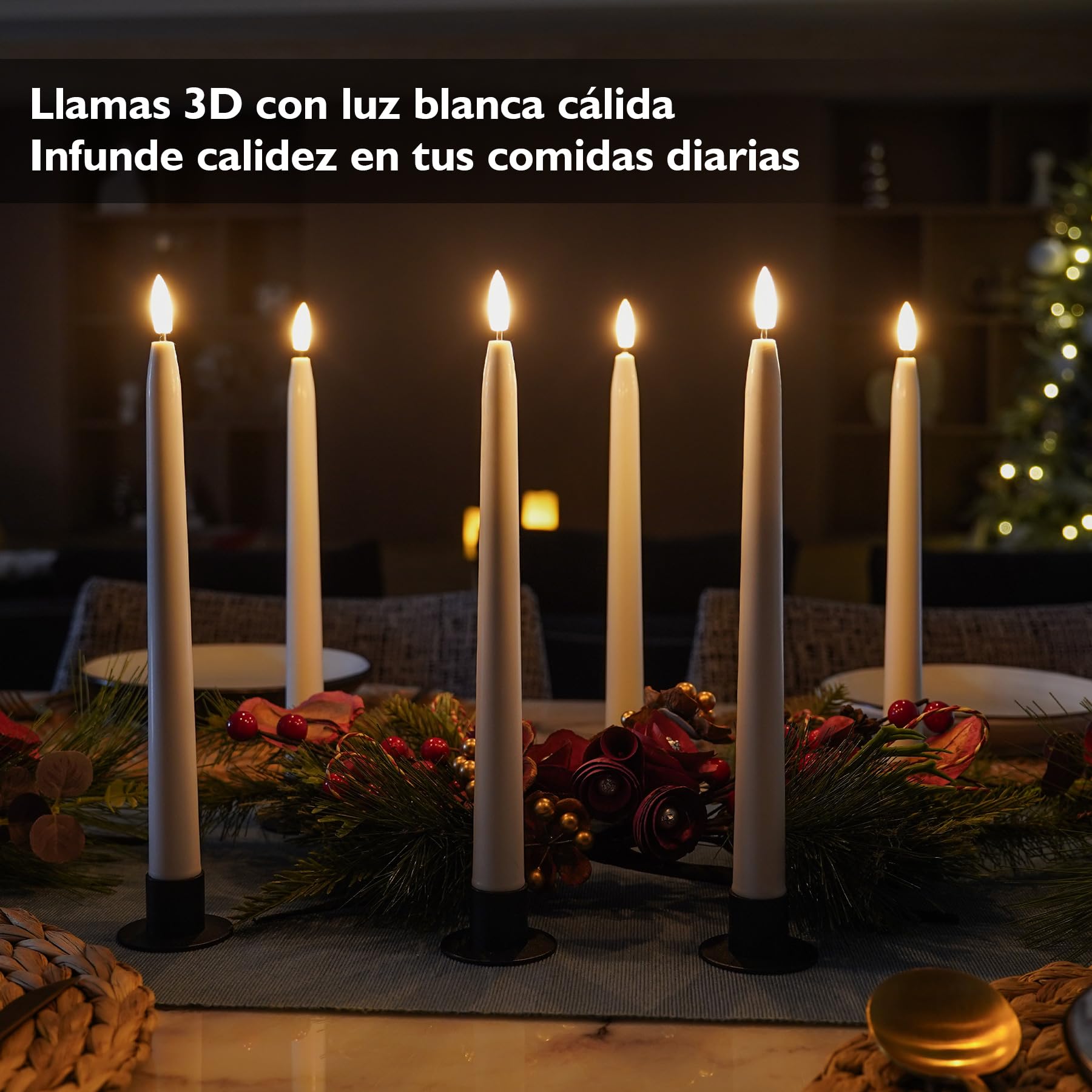 Rhytsing 6 Velas LED Cónicas Blancas con Temporizador, Velas Largas a Pilas de plástico para navidad decoracion mesa, 2 Mandos a Distancia Incluidas, Altura 28 cm