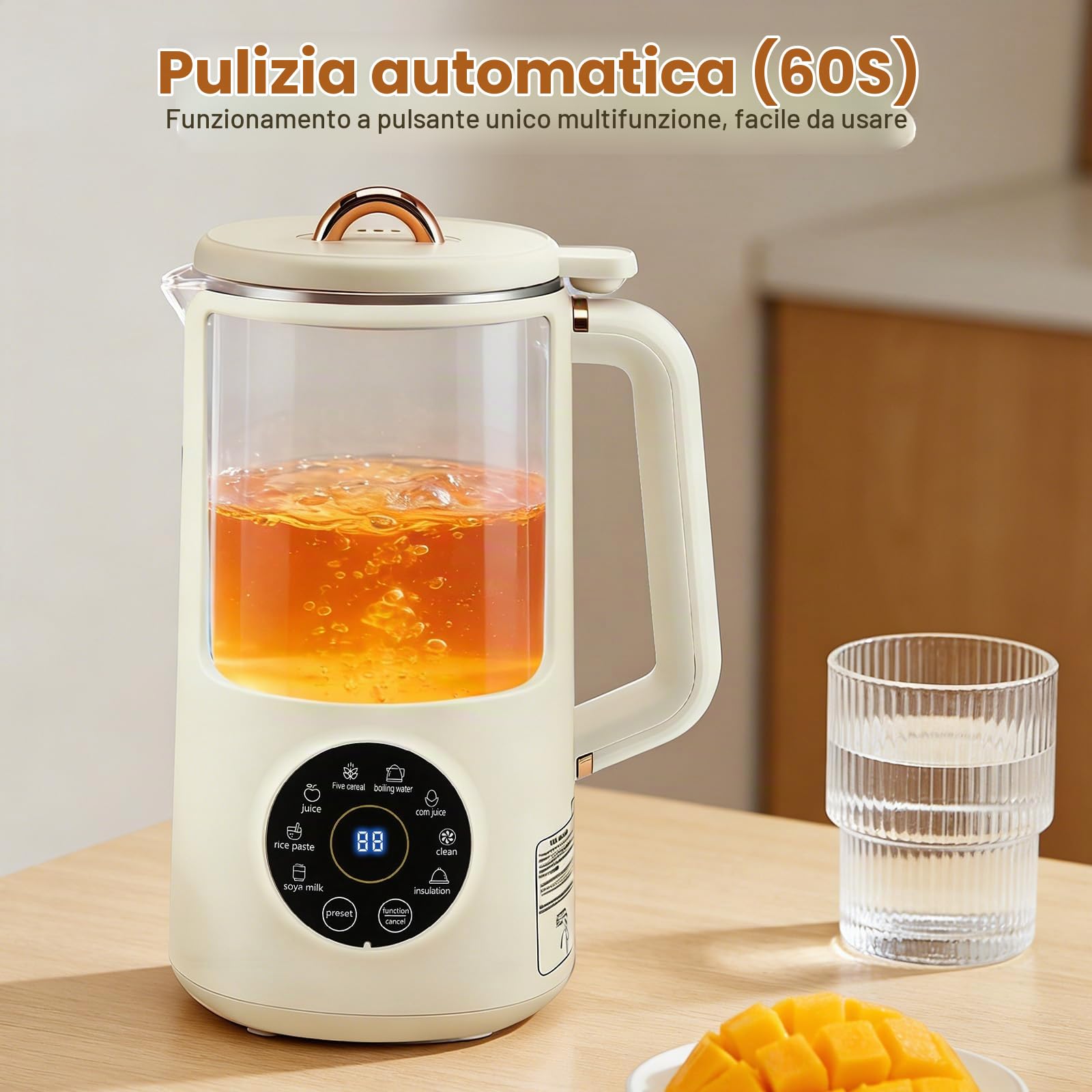 Macchina per Latte di Noci Vegetale 1000ml, 10 Lame in Acciaio Inox, Touch Screen Intelligente, 12h Timer, Autopulente, Macchina Multifunzione per Latte di Soia, Noci, Succhi e Zuppe, per Famiglia