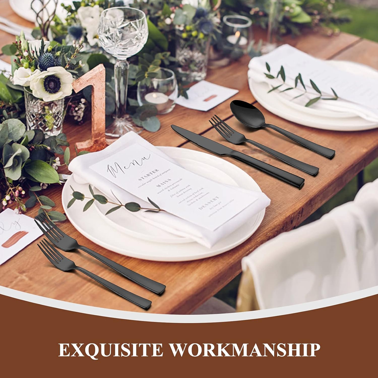  | 60 Pieces Black Silverware Set, Yoehka Premium Stainless Steel Flatware Set for 12, Mirror Polished Tableware Cutlery Set for Home and Restaurant, Include Knife/Spoon and Fork, Dishwasher Safe: Flatware Sets