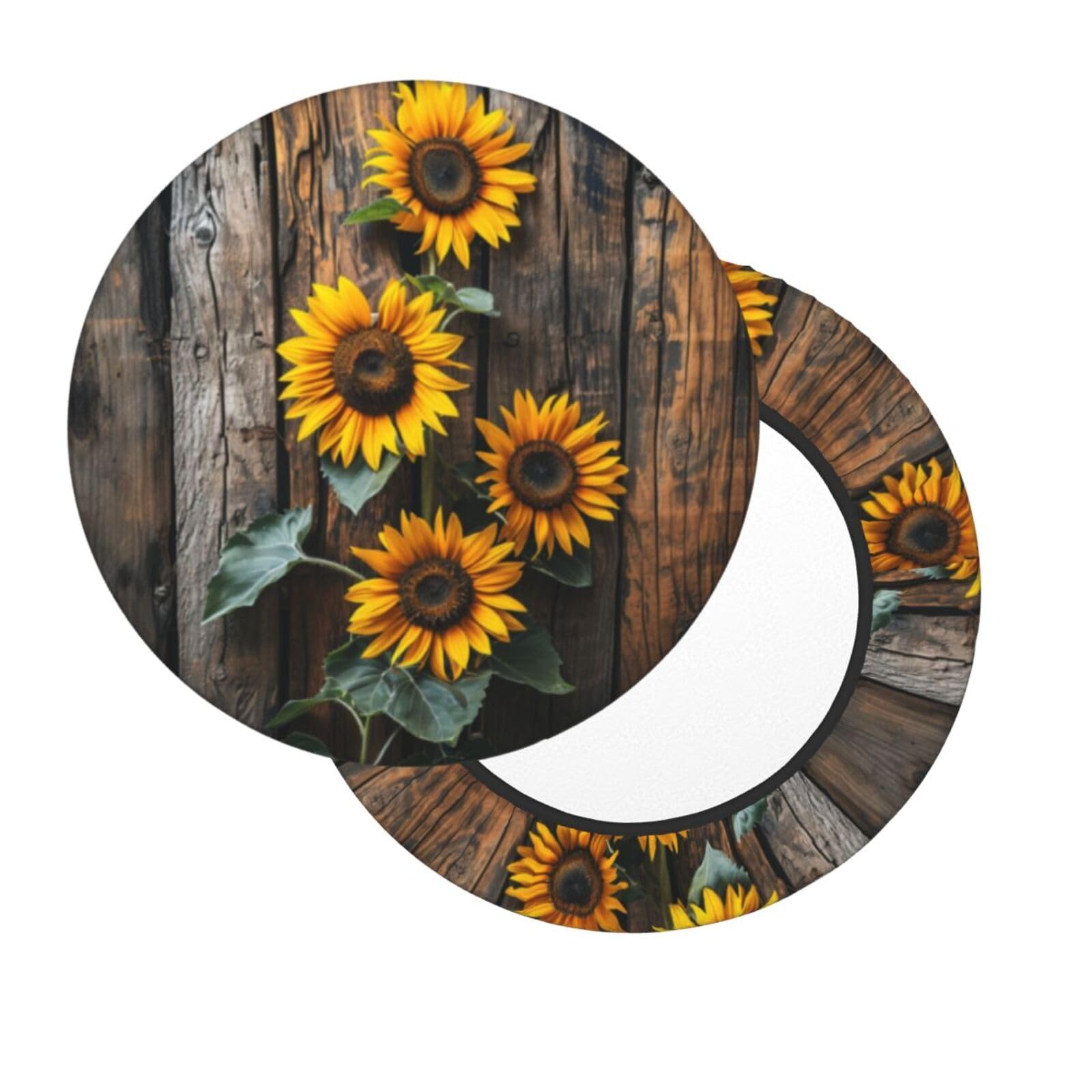 Vykmvtyb Sunflowers On Wooden Board Bar Stool Covers Round, Stool Pad Cover Seat Cushion Cover Soft Bar Stool Seat Cover Cushion 13 Inch