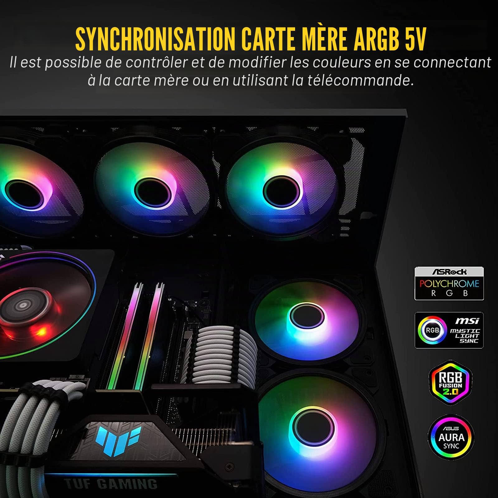 6 ventilateurs LED ARGB colorés PC Case 120 mm HUB LED RGB avec télécommande Aura SYNC 3 broches SILENCIEUX FLUX D'AIR ÉLEVÉ POUR REFROIDISSEMENT DESKTOP