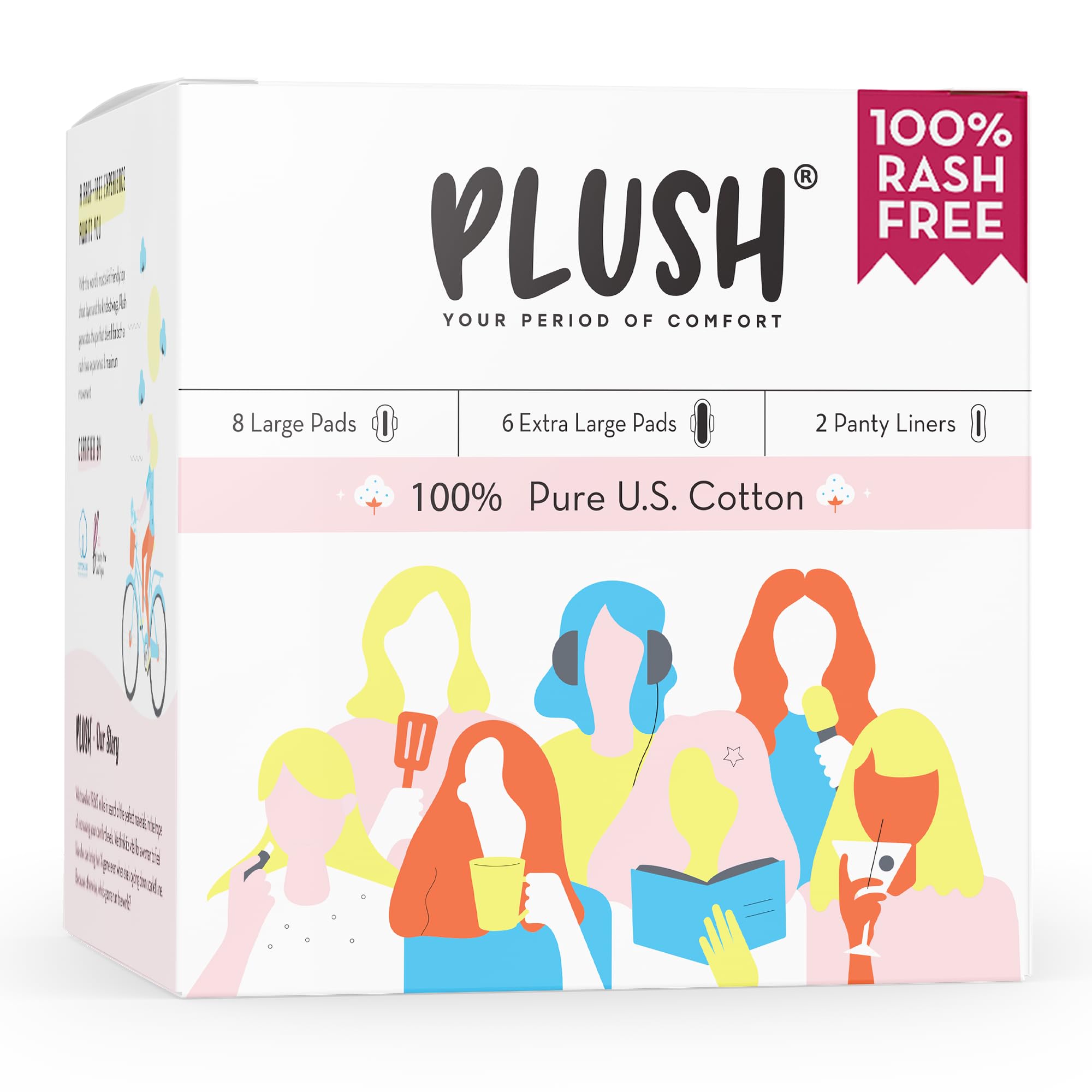 Plush 100% Pure U.S. Cotton 14 Sanitary Pads for Women | 8 Light Flow Pads (L) 6 Heavy Flow (XL) & 2 Panty Liners | Ultra-Thin, Rash Free | For All Skin Type | Vegan (B07WGJYWW1) Amazon Price History, Amazon Price Tracker
