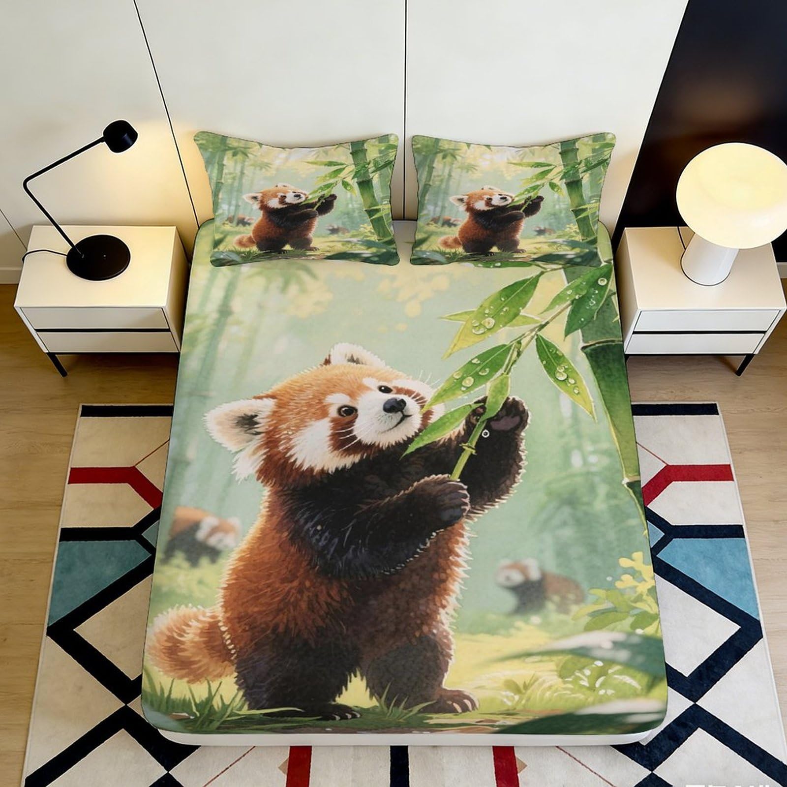 Pnayamiorkfel Style-10 3D Printed Red Panda Forest Fitted Sheet Microfiber Soft Anti-Slip Mattress Cover Bedroom Dorm Decorative 90X200x25cm