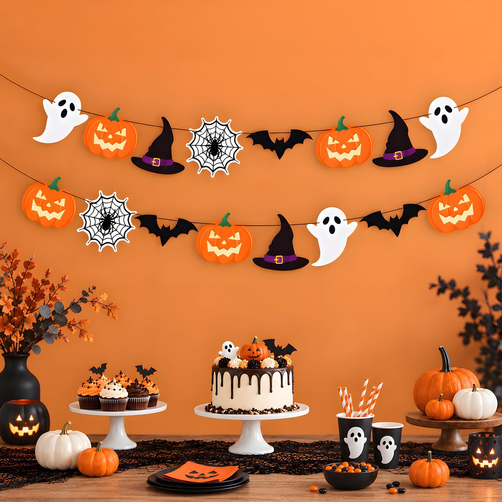 Halloween Decorations,Halloween Pumpkin Ghost Bat Hanging Banner