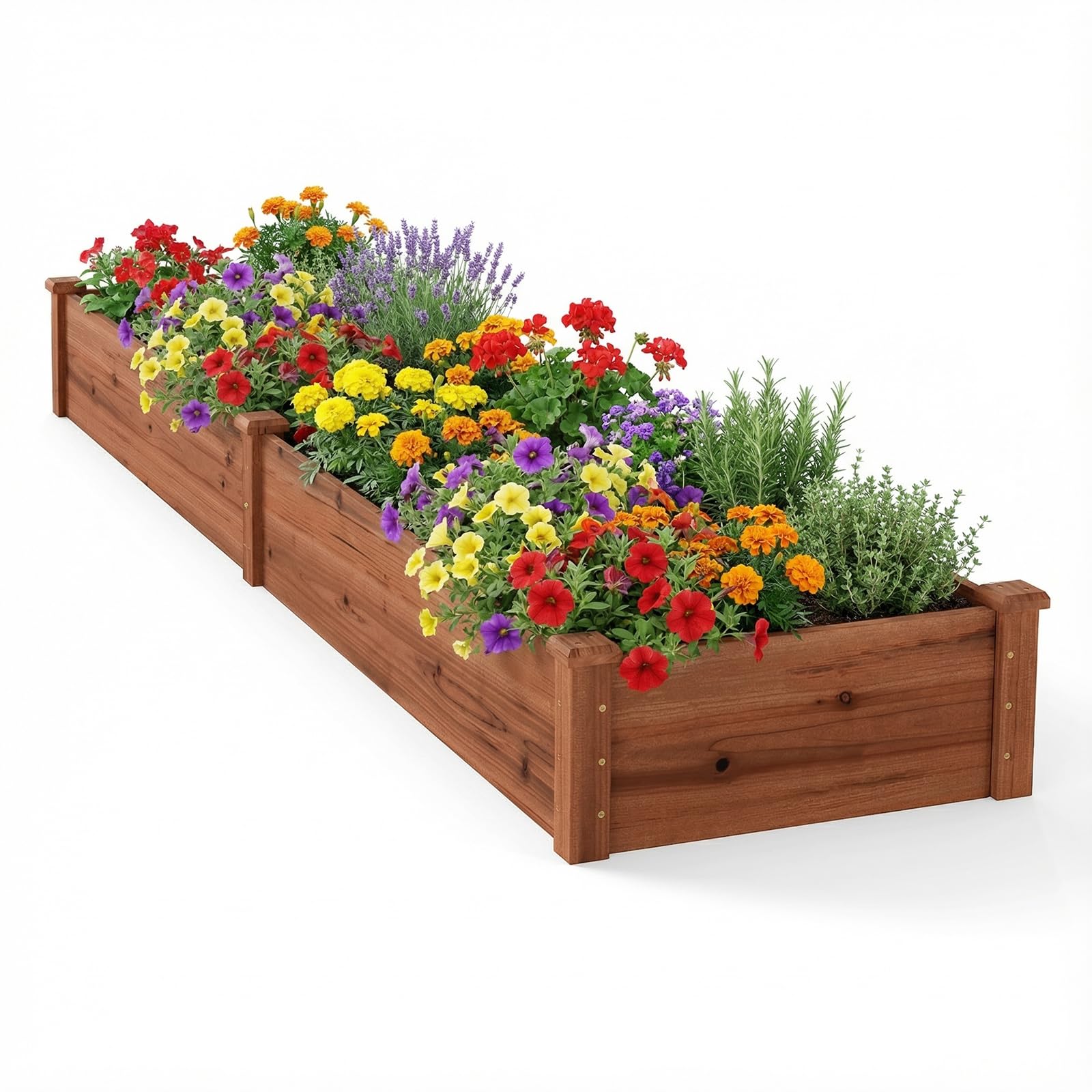 RELAX4LIFE Carré Potager en Bois de Sapin sans Fond, Jardinière Rectrangulaire Imperméable pour Légumes Fleurs Fruits, Bac à Plantes pour Cour Jardin Pelouse, 240X60X25 CM (Marron)