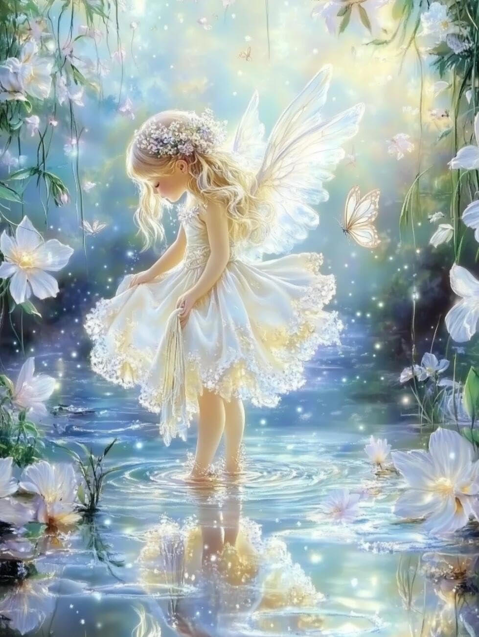 RKFLGEW 14CT Counted Cross Stitch Kits Fantasy Angel Girl Cross-Stitch Kits for Beginner Or Adults,DIY Easy Counted Needlework Embroidery Set Home Decoration 40x50cm