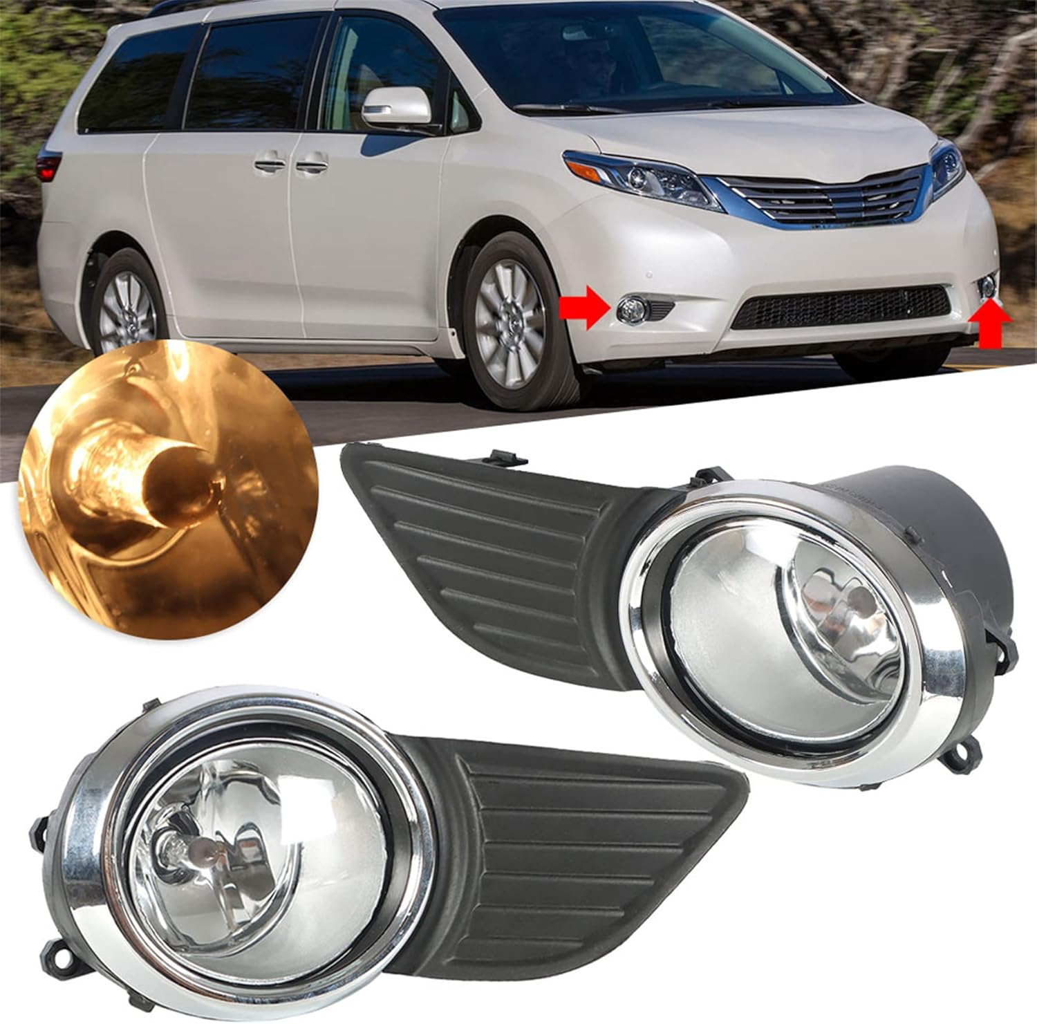Silscvtt 2Pcs Fog Lights Assembly Replacement for 2011-2017 Sienna Clear Lens with Front Bumper Bezel Wires Switch Bulbs Left+Right Side (Passenger & Driver Side)