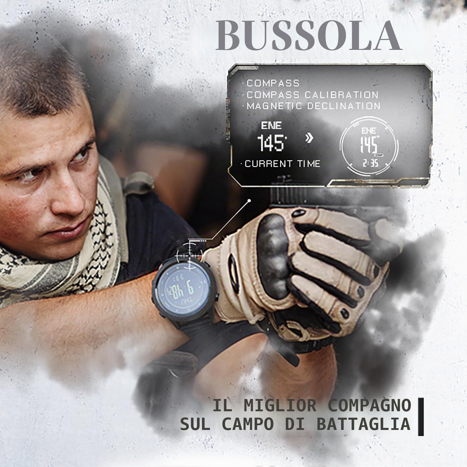 Orologio militare da uomo, bussola, altimetro, barometro, orologio digitale per attività all'aperto, contapassi, senza app e cellulare, orologio digitale robusto, orologio militare, orologio tattico,
