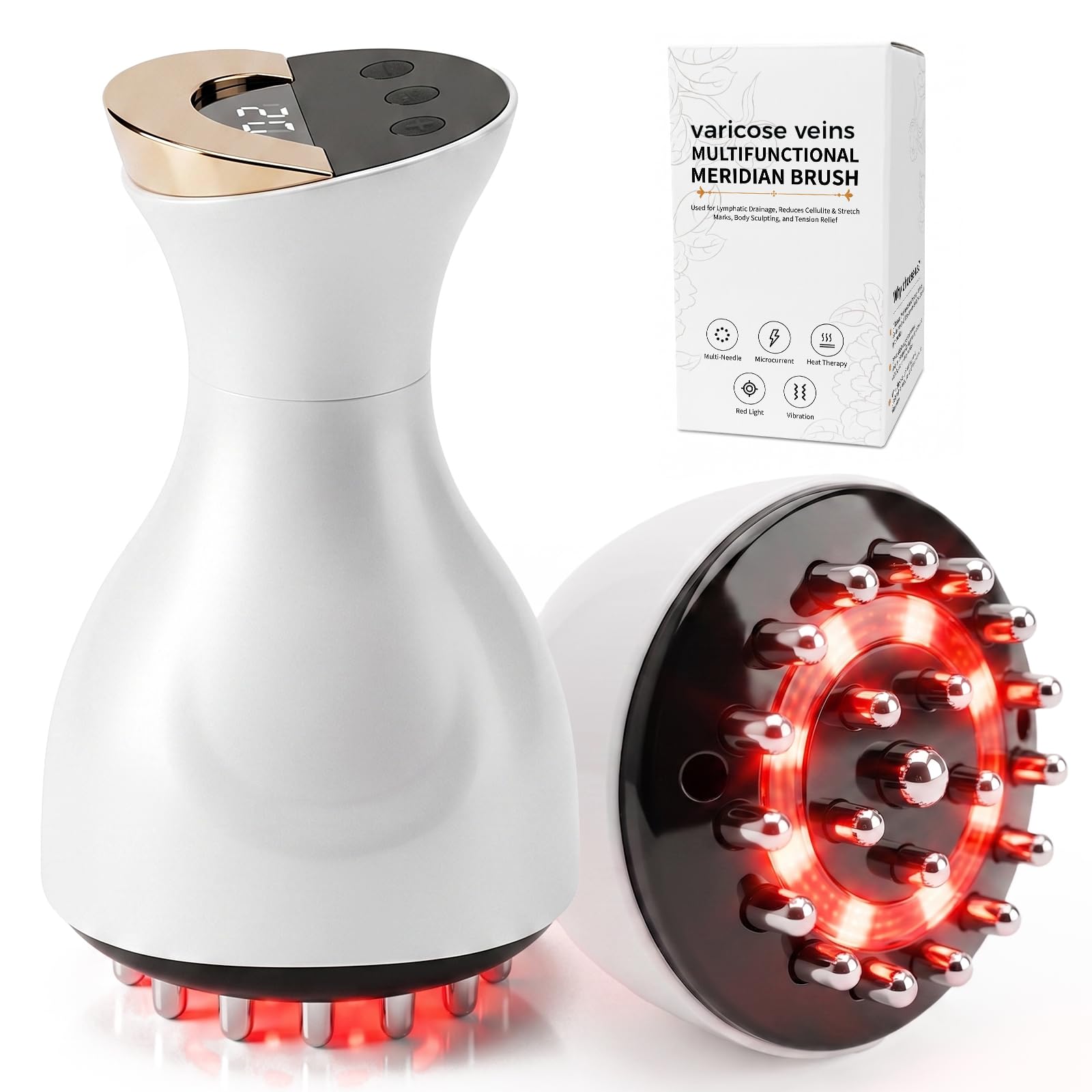Photo 1 of Kitusi Leg Massager for Circulation and Pain Relief, Lymphatic Drainage & Varicose Veins Support - Calf, Foot & Knee Massager with SoothingPulse, Heat, Light & Vibration - White