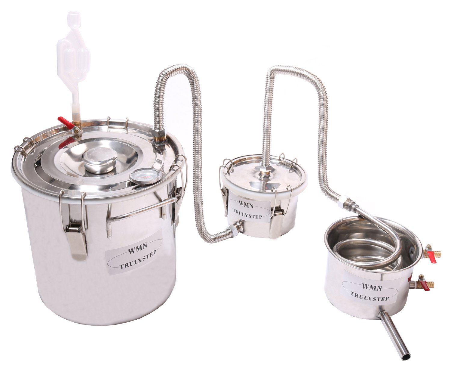 FayeLong Alambique Destilador Alcohol 3 Ollas 12 Litros Nuevo Destilador Alambique Cerveza con Termómetro de Equipo Destilación Agua Vino Aceites Esenciales Licor Kit Completo