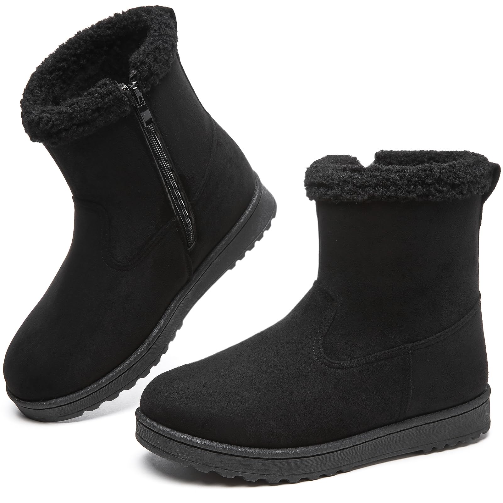 Womens Winter Boots Short Fuzzy Ankle Booties Womens Snow Boots Fur Lined Cute Warm Boots With Zipper
