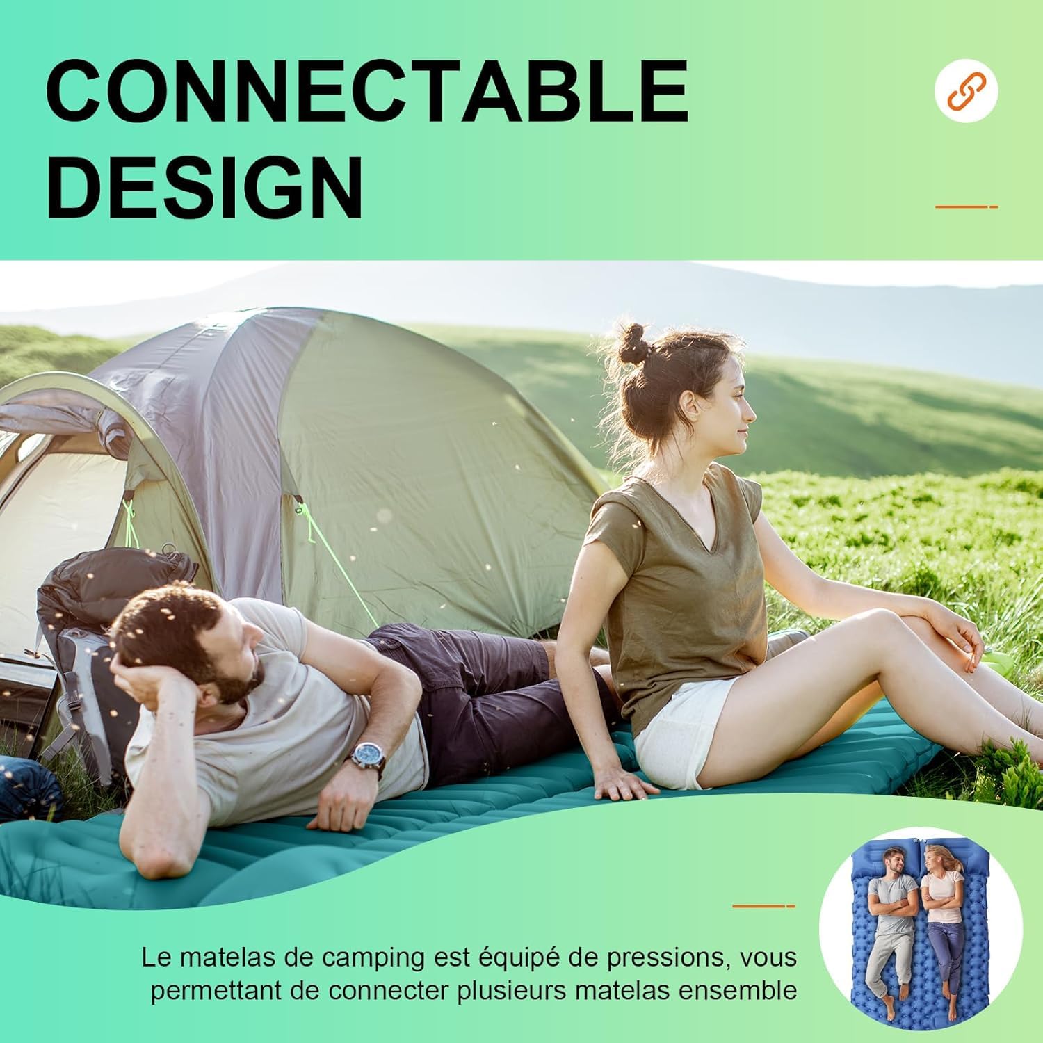 Matelas Gonflable 2 Personnes Matelas Camping Matelas Plage avec Oreiller | Pompe à Pied Intégrée,Gonflage Rapide,Matelas Gonflable 2 Places Ultraléger et Portable,Voyage,Randonnée, Trekking