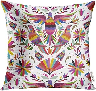 geckor Funda de Almohada de Tiro Otomi Patrón Mexicano Flores México Funda de Almohada Decorativa Decoración para el hogar Funda de Almohada Cuadrada 18x18 Pulgadas