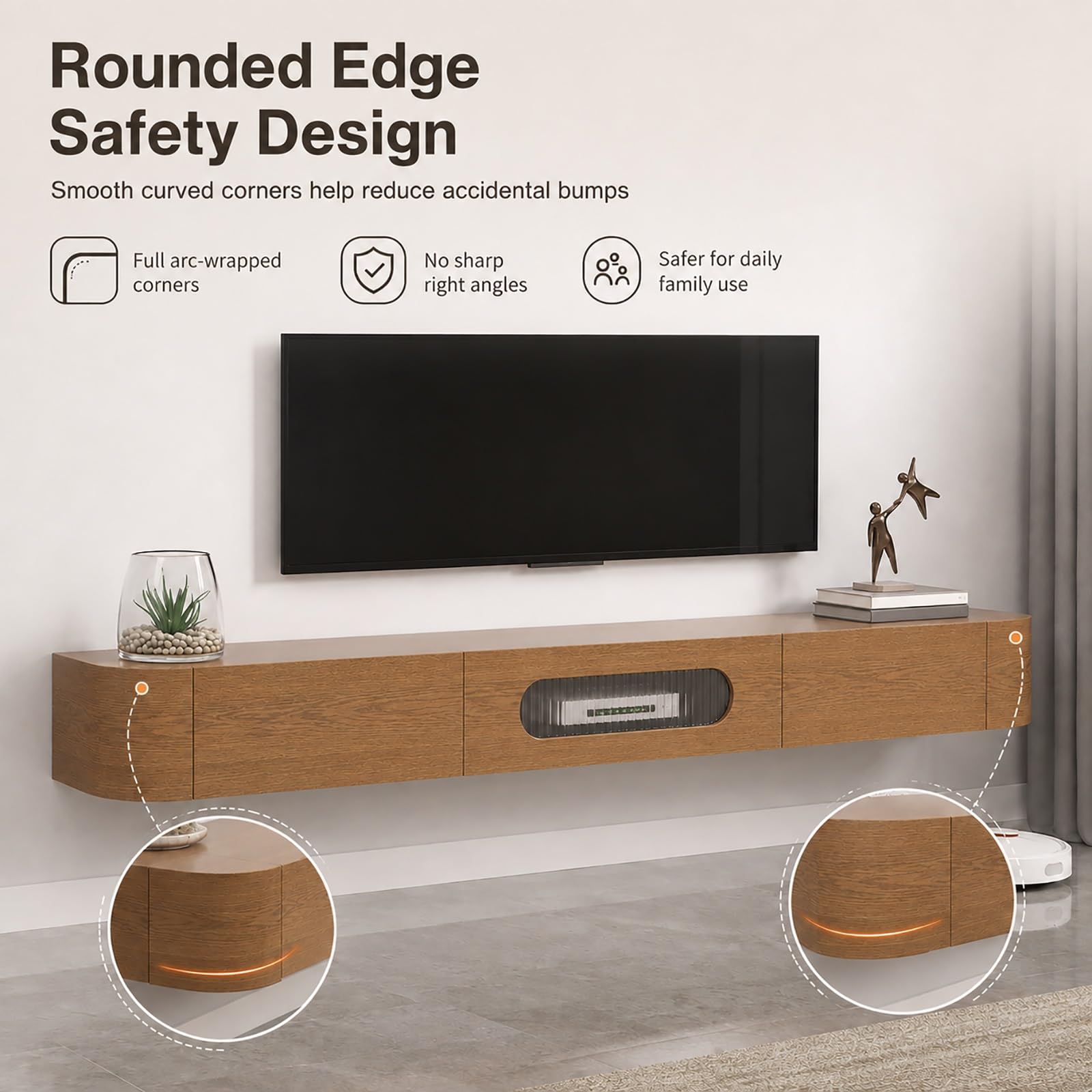 Mobile TV Sospeso in Legno, Mobile Porta TV con Cassetti | Tavolino TV Moderno per Soggiorno – Mobile Basso a Muro(Black,120cm/47in)
