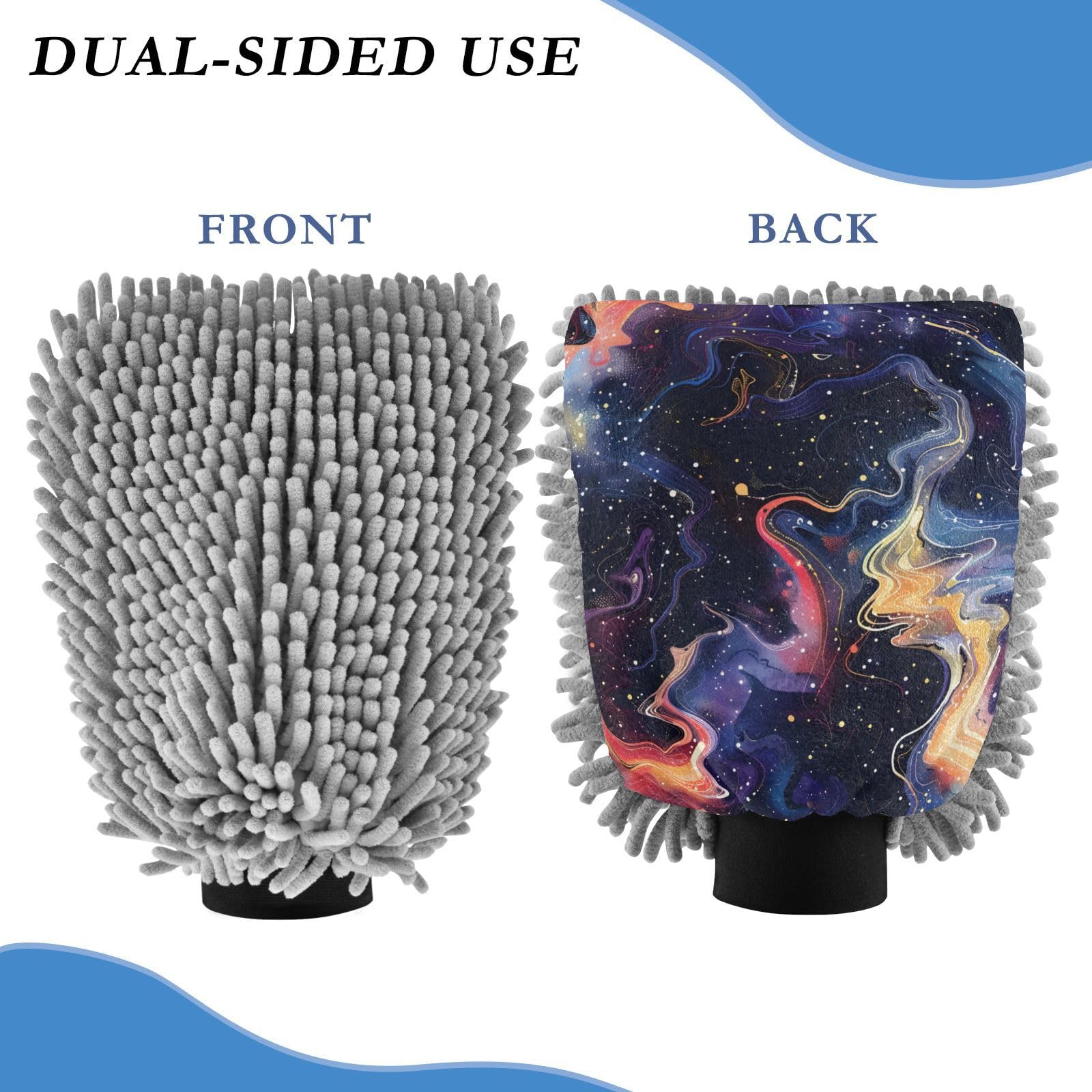 IOACIY Absorbent Microfiber Car Wash Drying Mitts, 2 Pack, Scratch-Free & Lint-Free, Rich Foam, Highly Absorbent, Double Sided, Wash Mitt Perfect for Car Washing, L, Starry Sky Universe (2)