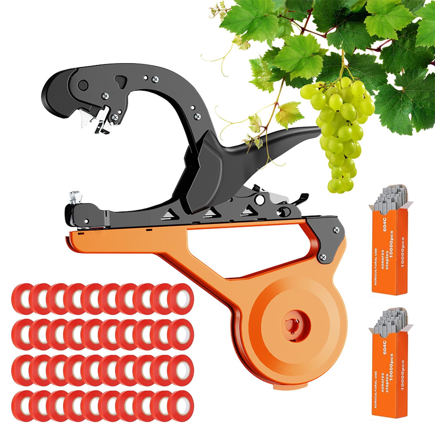 Máquina atadora manual de plantas con 40 correas y 2 agujas, eficiente juego de atado de ramas de jardín para tomates, uvas, verduras y plantas de interior