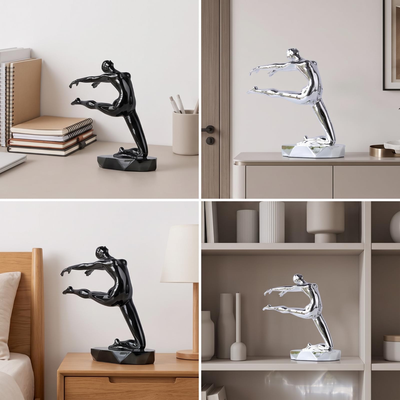 Statuetta Stilizzata Moderno Decorazione | Statua da Tavolo, Astratto, per Soggiorno, Studio, Libreria, Nero, 34x14x33cm