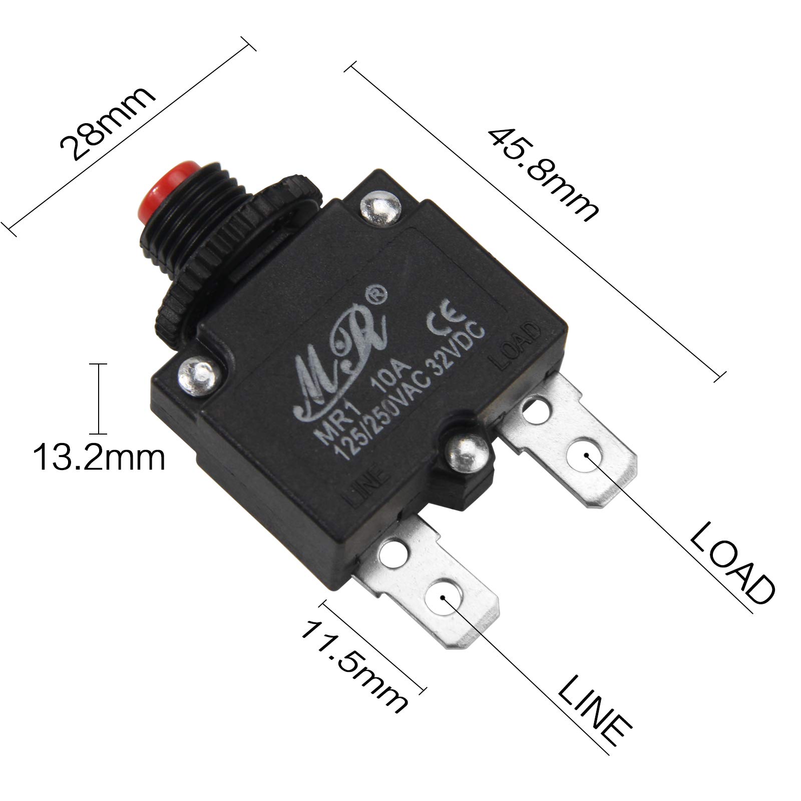 Interruttori termici da 10 Amps 125/250 V CA 32 V CC, pulsante di ripristino manuale di protezione da sovraccarico interruttore 10 A 2 pezzi