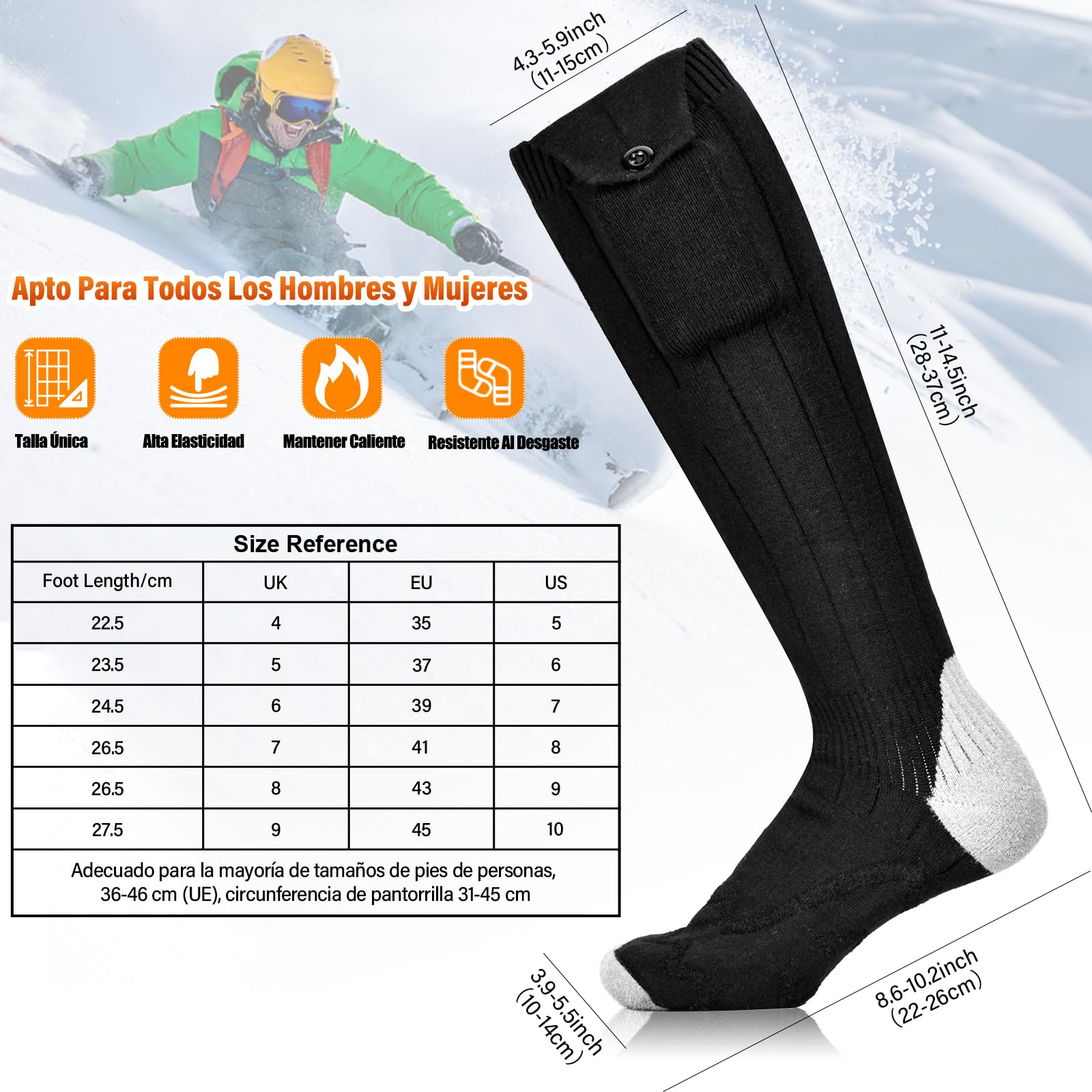 Calcetines Calefactables,5V/5000mAh Recargables Calcetines Electricos Calefactables con 4 Temperaturas,Bateria Calcetines Calefactables Hombres Mujer 36-46,para Esquí,Exterior,Senderismo