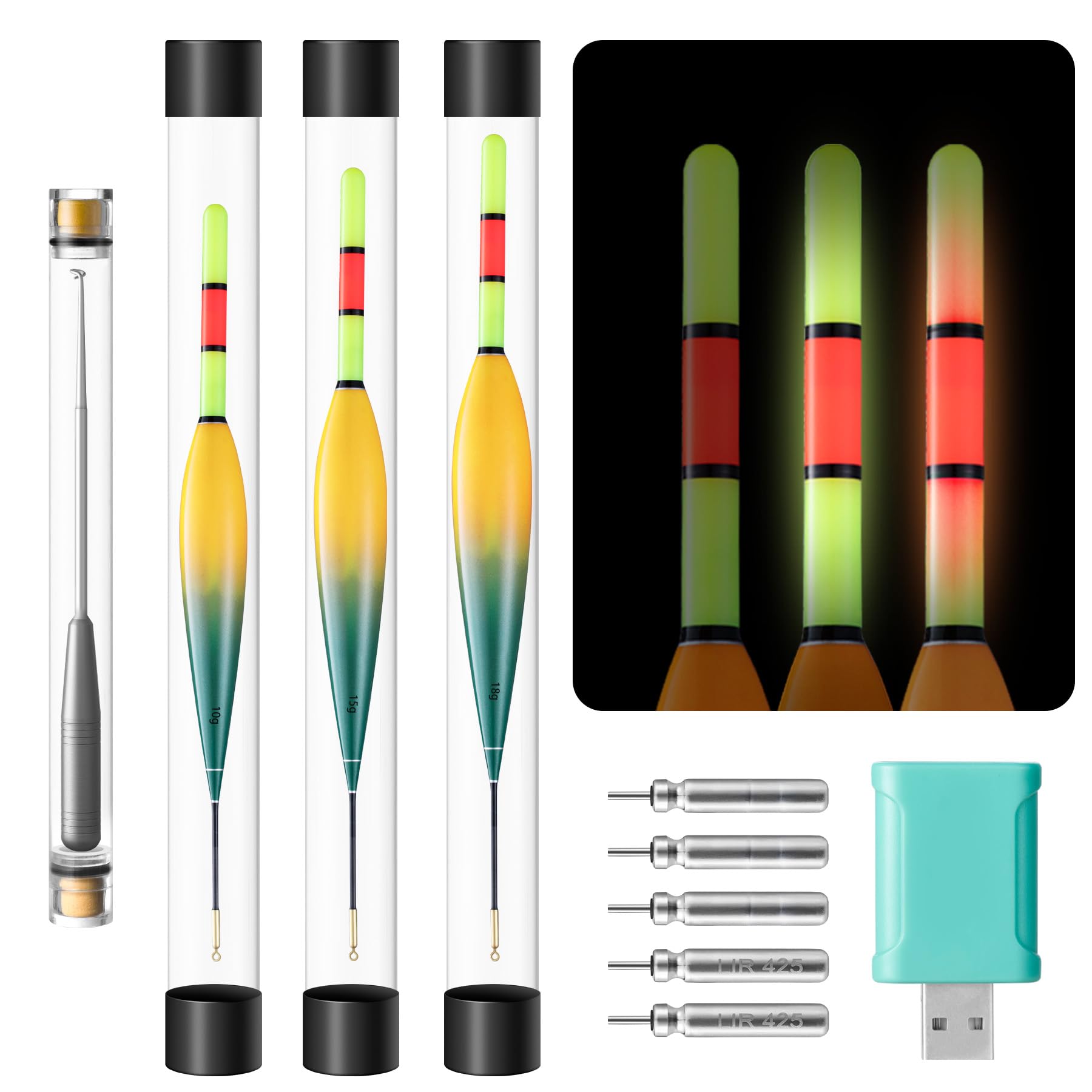 Flotadores de Pesca LED Recargables 10g 15g 20g Impermeables para Pesca Nocturna