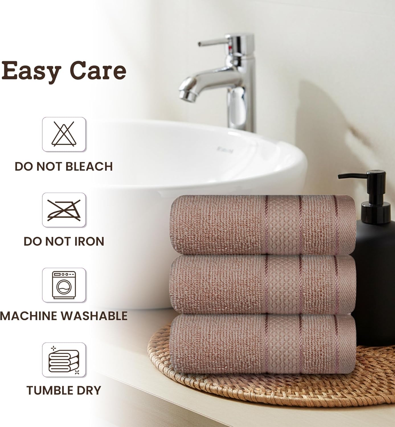 Casa Lino Face Towels & Body Wash Cloths for Showering - 100% Cotton Wash Cloths for Bathroom - Highly Absorbent & Quick Drying Washcloth Set - Cotton Washcloths 24 Pack (12" x 12") - (Brown)