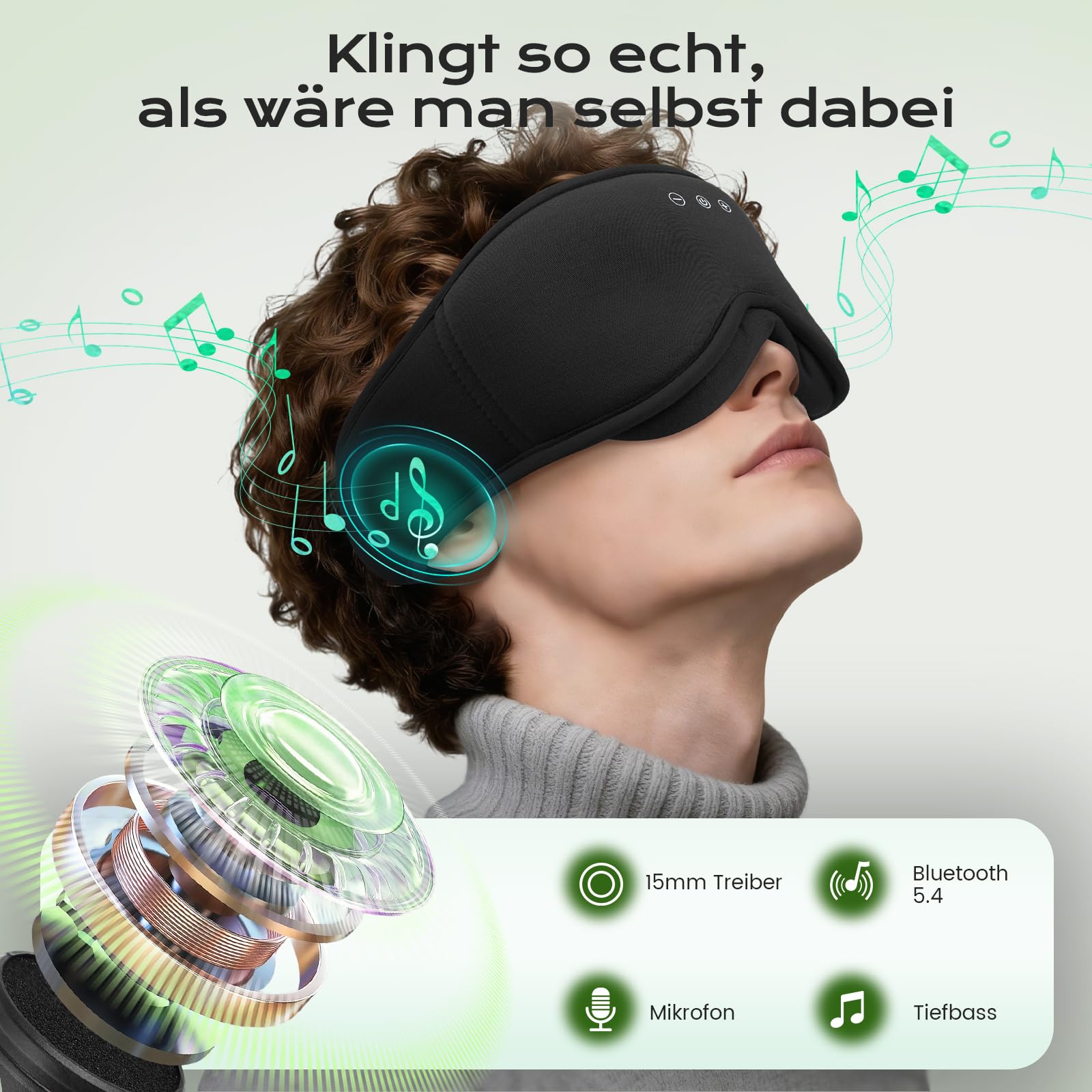 musicozy Máscara de bambú 3D para dormir con auriculares para DE (XY), color negro