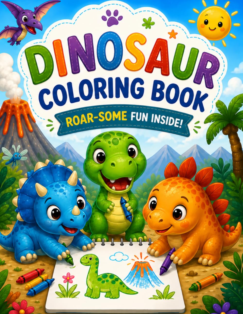 Dinosaur Coloring Book for Kids: Cute Baby Dinosaurs – Fun & Easy Coloring Pages