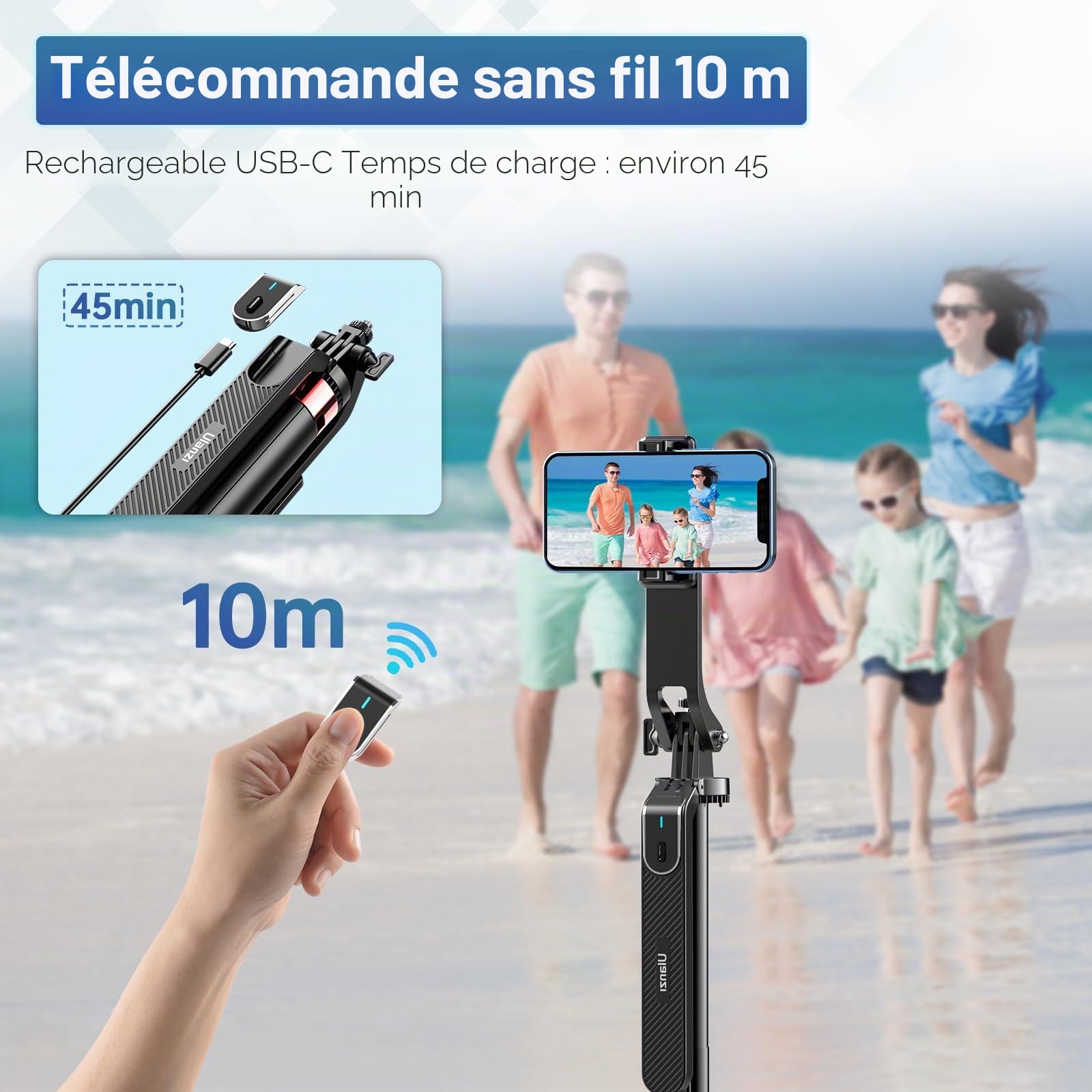 Trépied Selfie Stick, ULANZI Extensible 180CM Selfie Stick Quad Trépied avec Télécommande Bluetooth, Compatible avec Téléphone Mobile