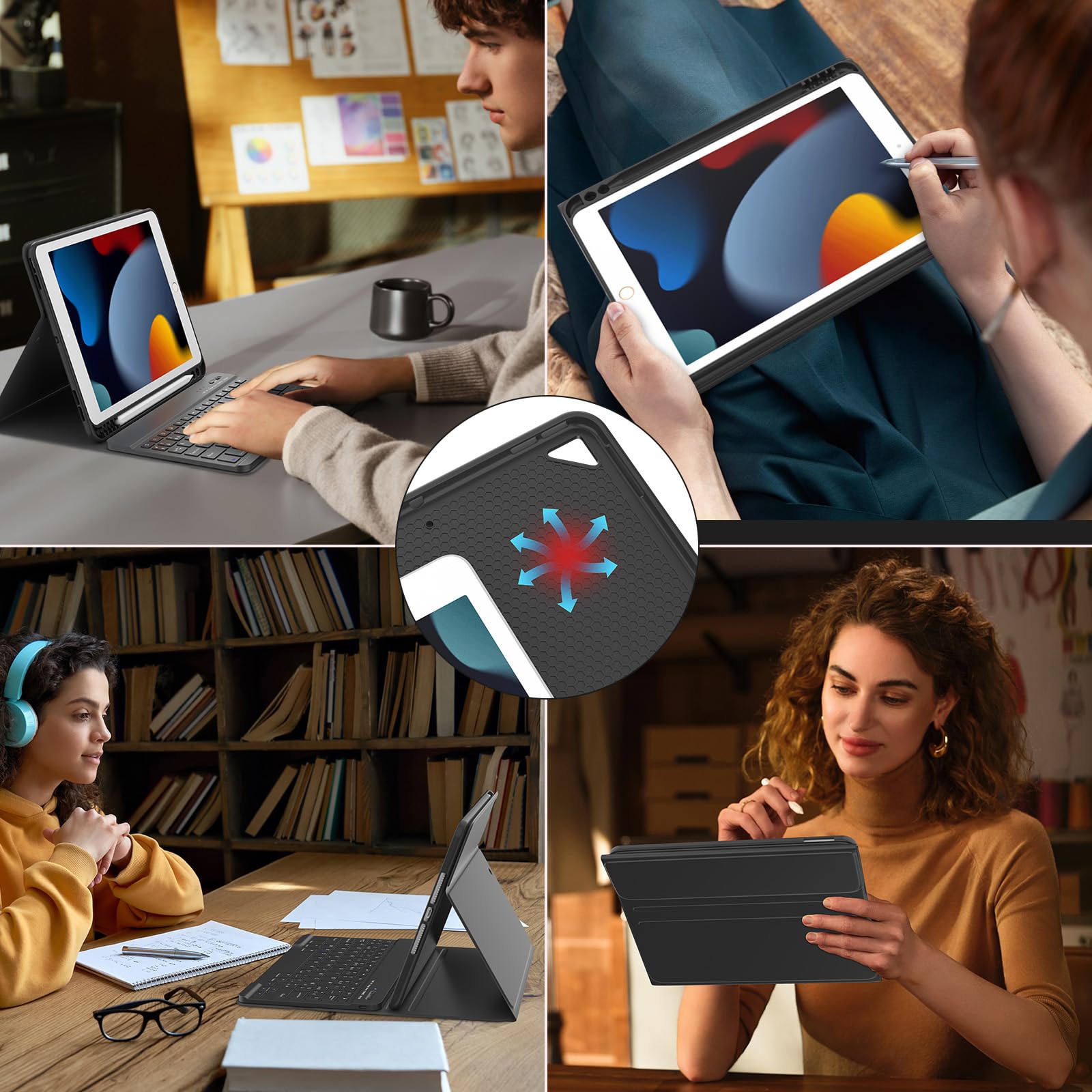 MMK Clavier Coque pour iPad 10.2 9/8/7ème Génération 2021/2020/2019, Détachable Clavier Bluetooth sans Fil pour iPad 10.5 inch Pro 2017/2019 Air 3, AZERTY Français