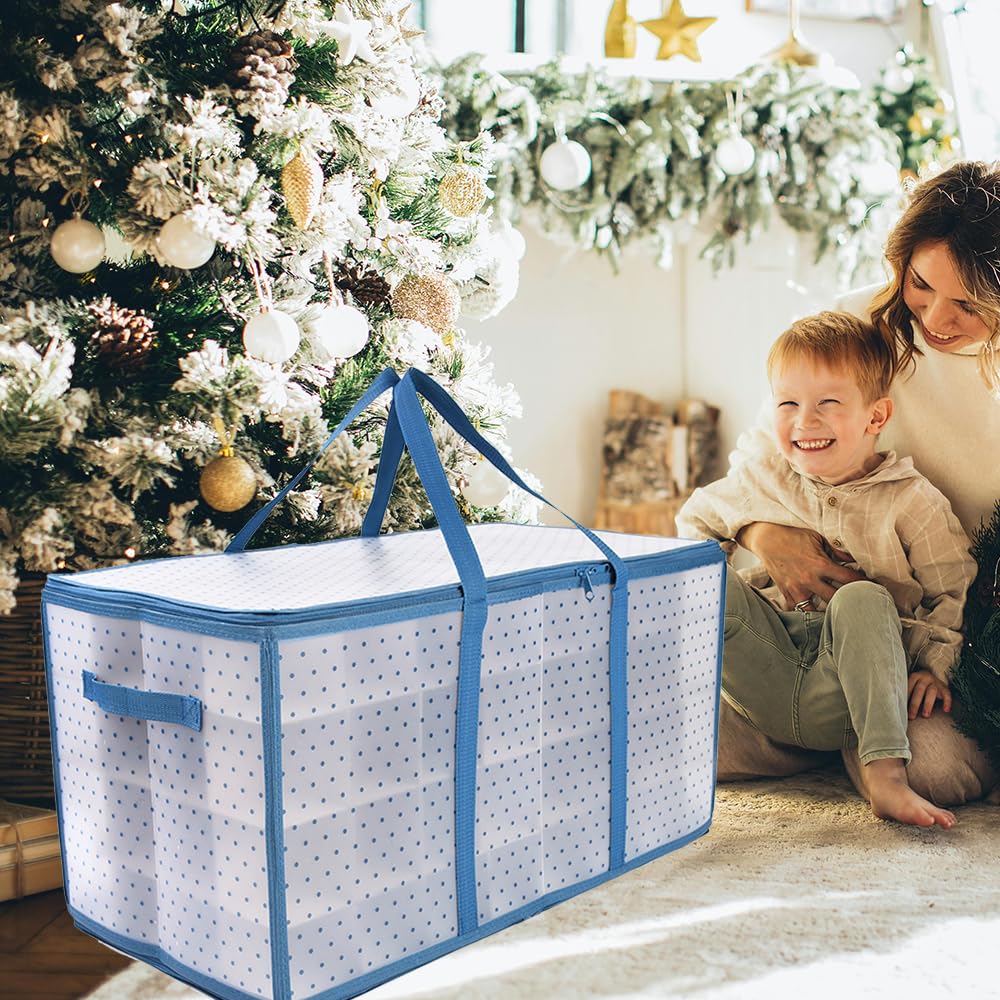 Christmas Ornament Storage Box Organizer Containers Holder Holiday Decoration Boxes Hard Plastic Mini Small Ornaments Decor Gift (128 Pcs Blue)