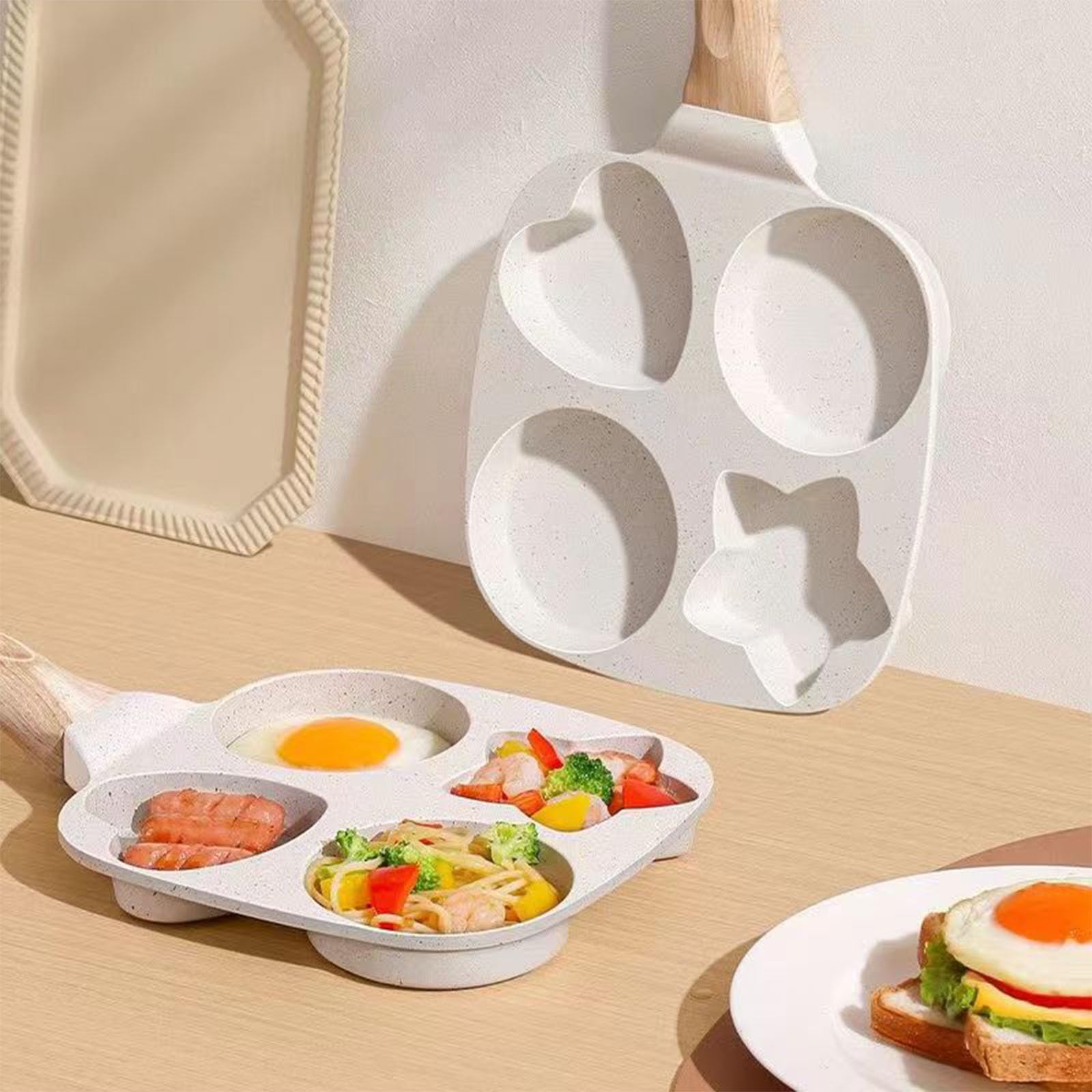 Sartén antiadherente, sartén para huevos de 4 tazas, sartén dividida antiadherente, sartén de granito saludable de 7.5 pulgadas con mango antiquemaduras, sartén de desayuno para huevos, 8