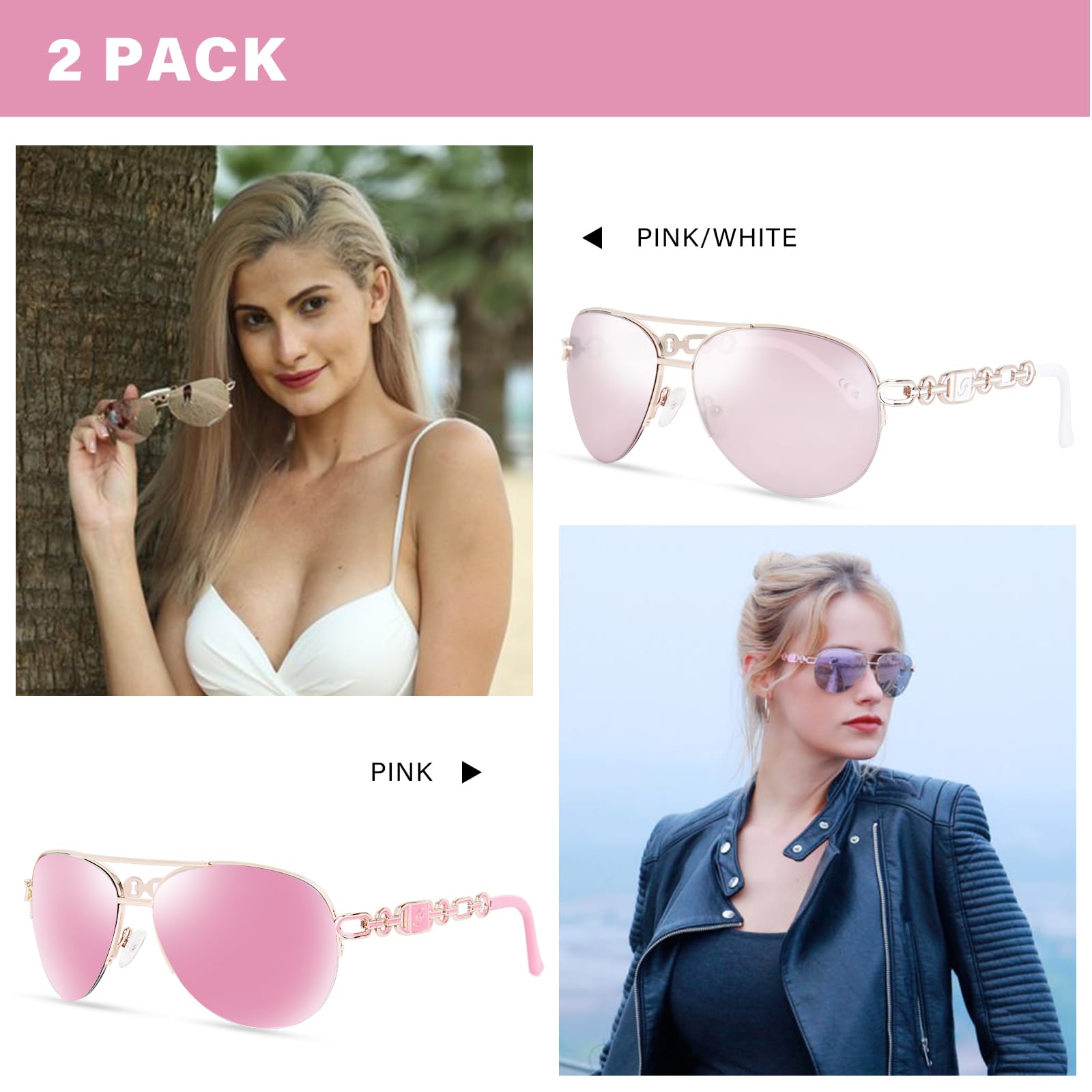 FONHCOO - anteojos de sol de aviador para mujeres y hombres, marco de metal UV400 con espejo