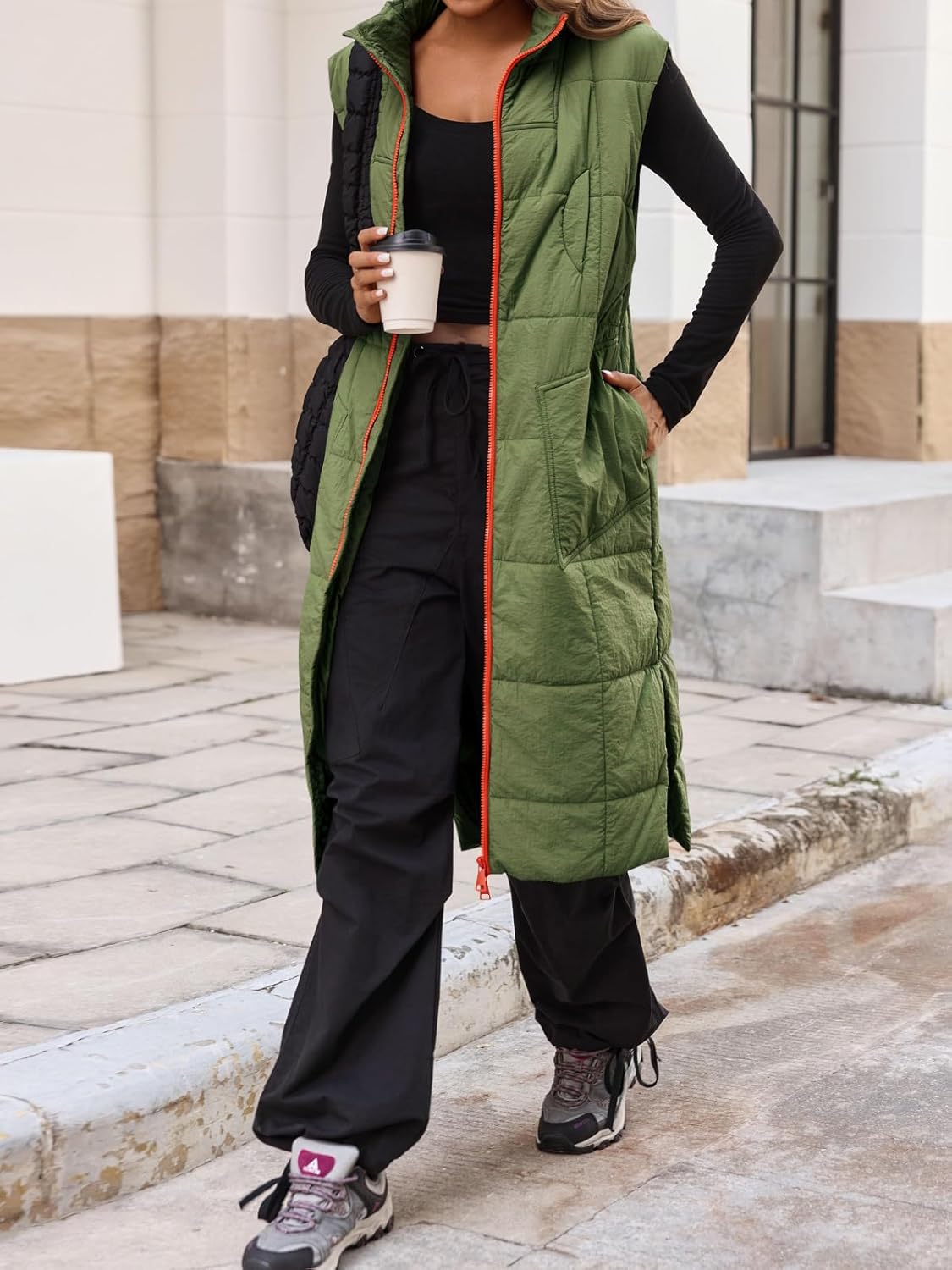 Cicy Bell Womens Long Quilted Puffer Vest Lightweight Sleeveless Winter Jackets Side Slit Packable Coats