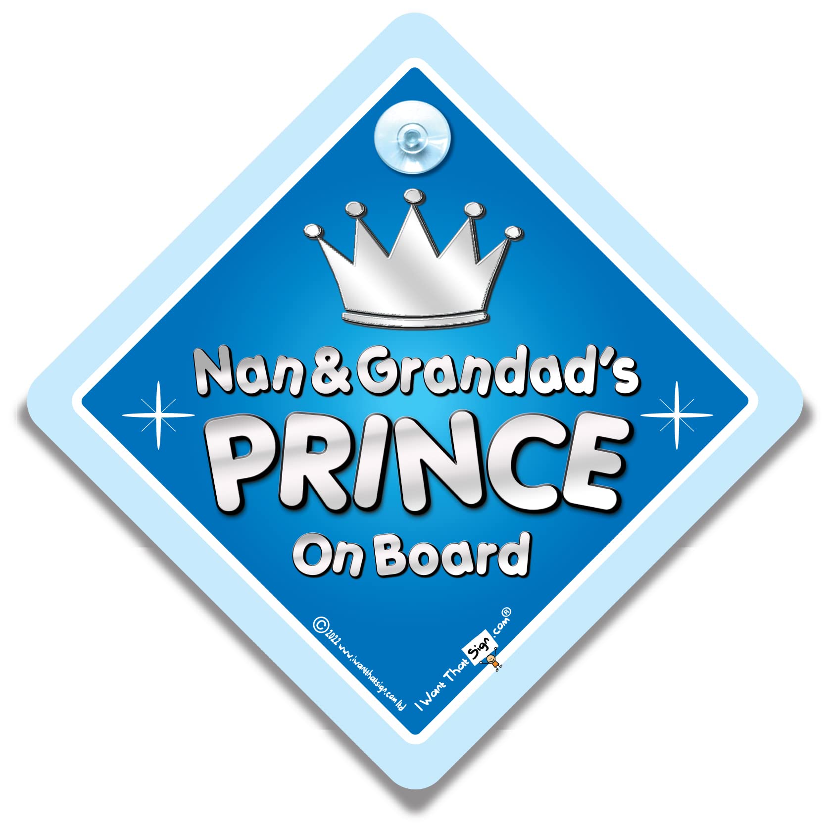 Nan & Grandad's Prince Baby on Board Sign with Suction Cup, Grandchild in Car Notice, 14cm